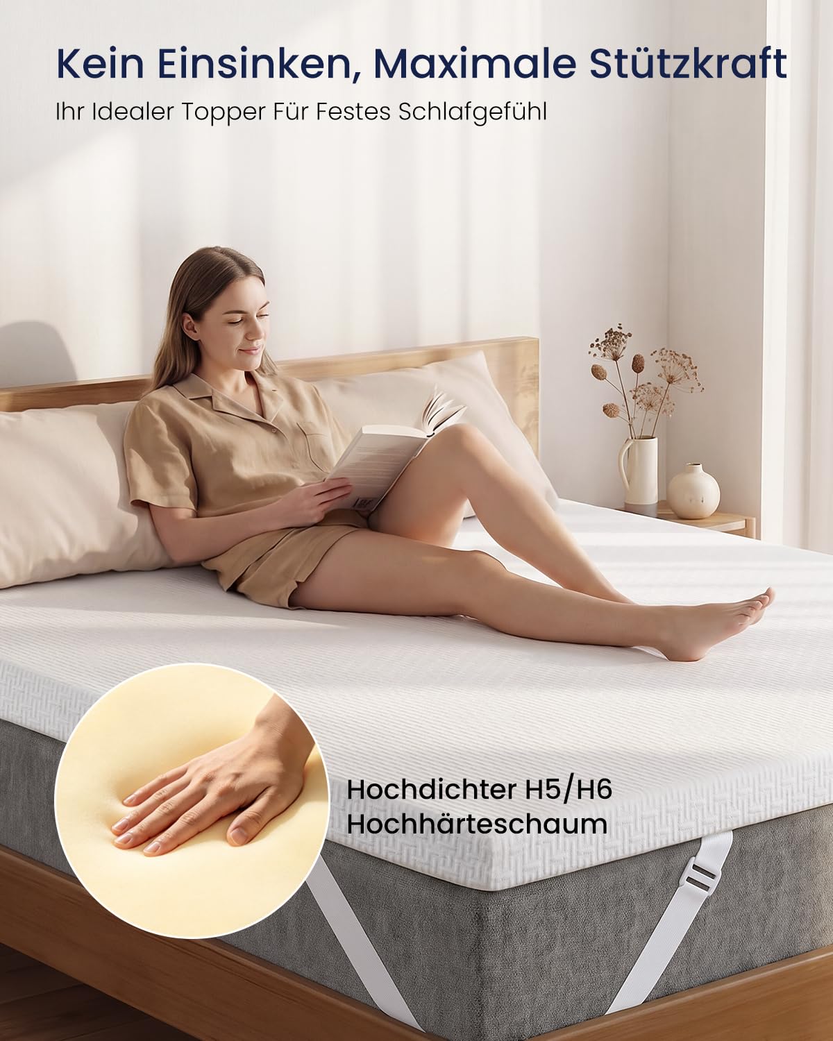 Topper 180x200cm H4/H5 aus 7cm Höhe stützender Kaltschaumkern, Mattress Topper 180x200 Bequeme Matratzentopper für Boxspringbett und unbequemem Betten Schlafsofa