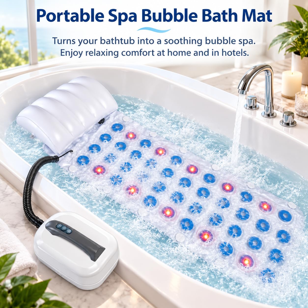 Alfombrilla portátil para baño de Burbujas SPA, 114 chorros