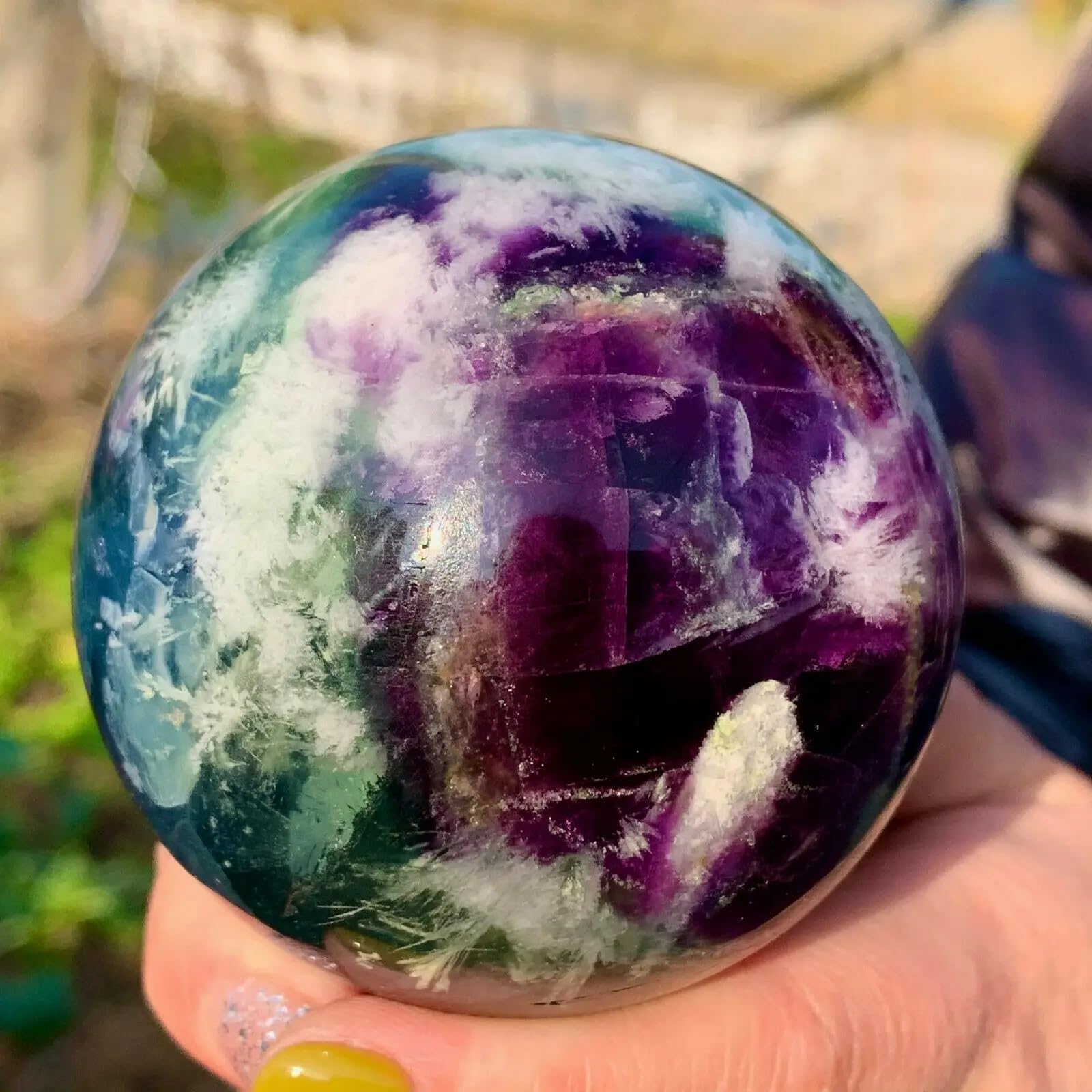 Color Fluorite Quartz Crystal Ball Luster Ornaments (Size : 45-50mm)