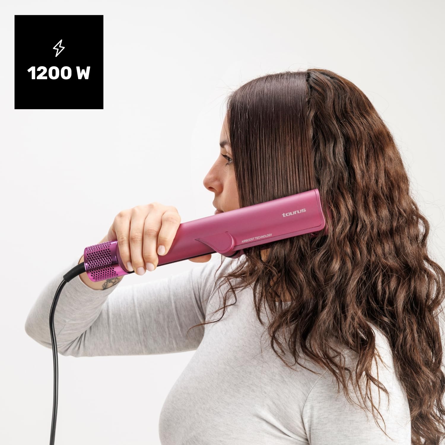 Taurus Piastra per capelli e asciugacapelli, 2 in 1, lisciante con aria senza piastre per capelli bagnati e asciutti, motore digitale 1200 W, 110.000 giri/min, tecnologia ionica anti-crespo, pane