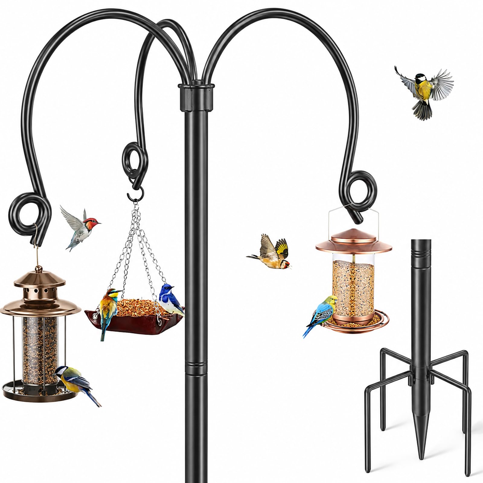 Vogelfutterspender zum Aufhängen, 193 cm, freistehend, Metall, Wildvogel-Futterstation, robuste Schäferhunde, Ganoven Haken für Gartenlichter, Laternen, Pflanzkorb