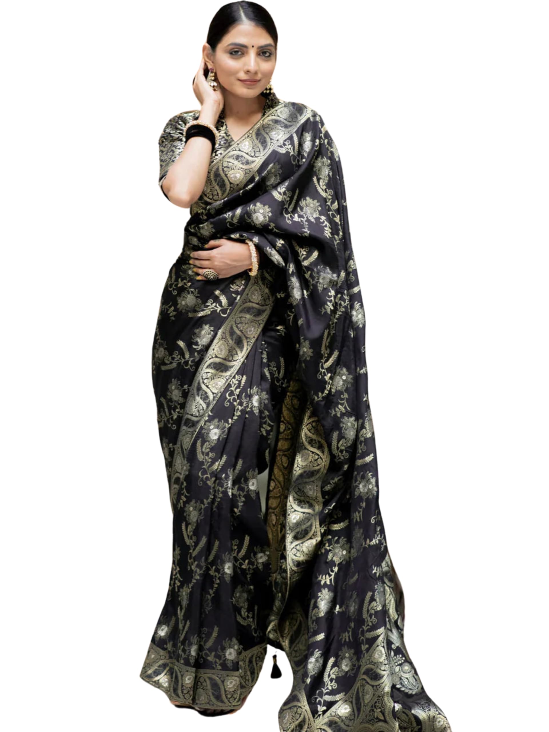 C J Enterprise Women's Pure Kanjivaram Soft Silk Saree Banarasi Style Sarees For Wedding With Blouse Piece (Almari-51)