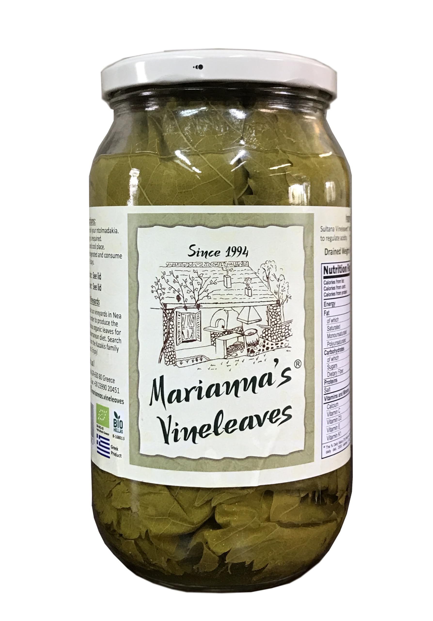 Marianna's Greek Organic Vine Leaves – 400g (Approx. 120 Leaves) – Ideal for Dolmades & Mediterranean Recipes