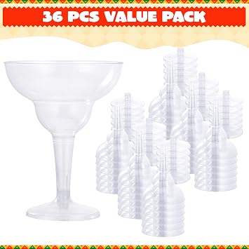 JOYIN 36 pcs Clear Plastic Martinni Glasses, 12 oz Disposable Plastic Margarita Cups, plastic champagne glass, cocktail Cup for Fiesta, Taco Night, and Mexican Themed Party Supplies