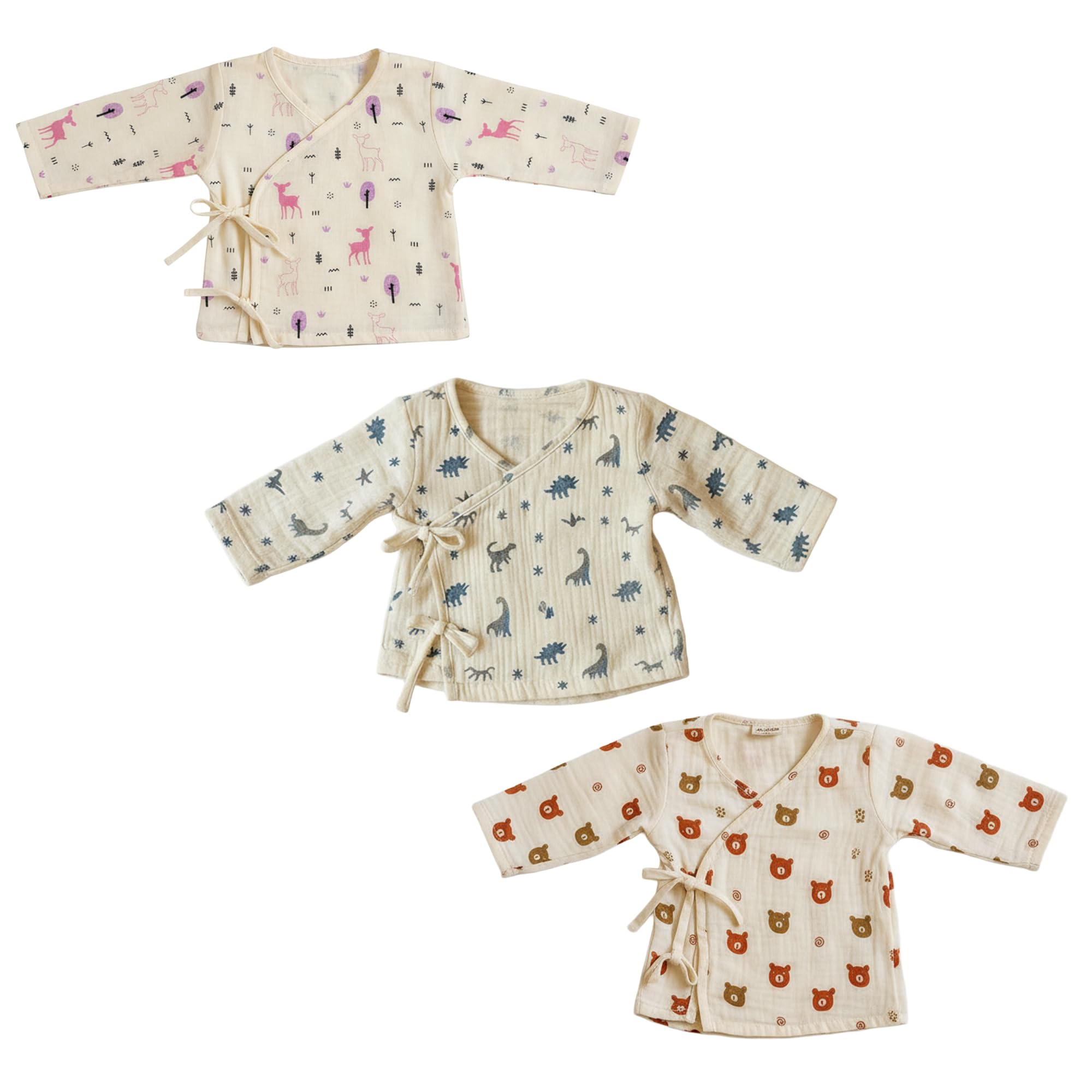 ZAMB-BO Organic Cotton Muslin Jabla for Babies | Unisex Crinkled Angarka Jhabla | Soft Breathable Baby Product | Ivory Full Sleeve Vest | All Season Wear | Pack of 3 | 6-12 Months-image-9