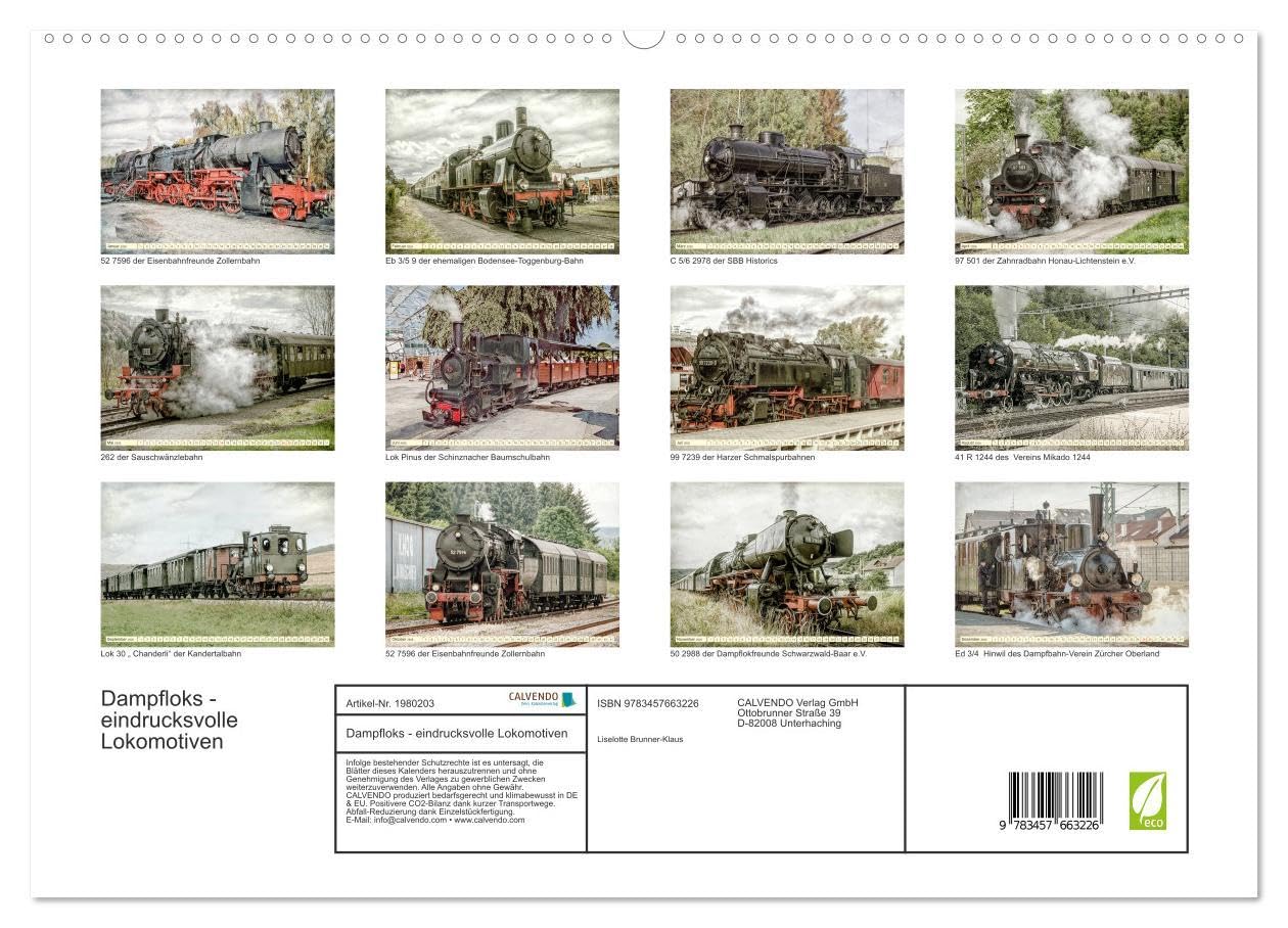 Dampfloks - eindrucksvolle Lokomotiven (hochwertiger Premium Wandkalender 2026 DIN A2 quer), Kunstdruck in Hochglanz: Dampfloks für Lokfans (CALVENDO Mobilitaet)