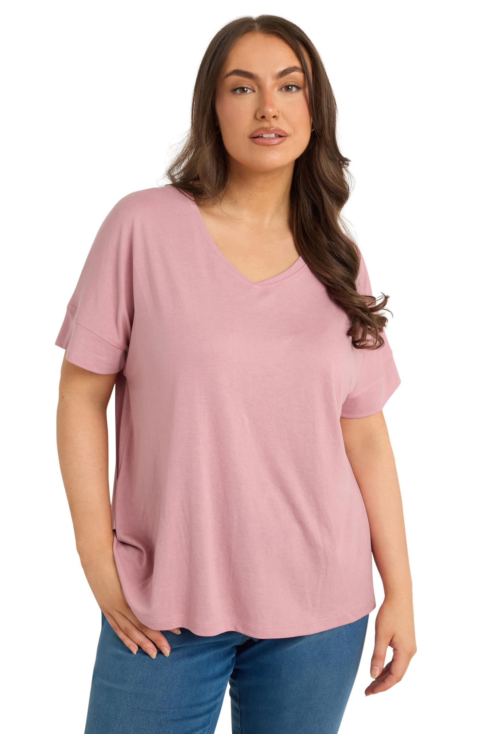 Evans Women's Pink Plus Rose Vneck Modal Rich Tshirt Size 26-28