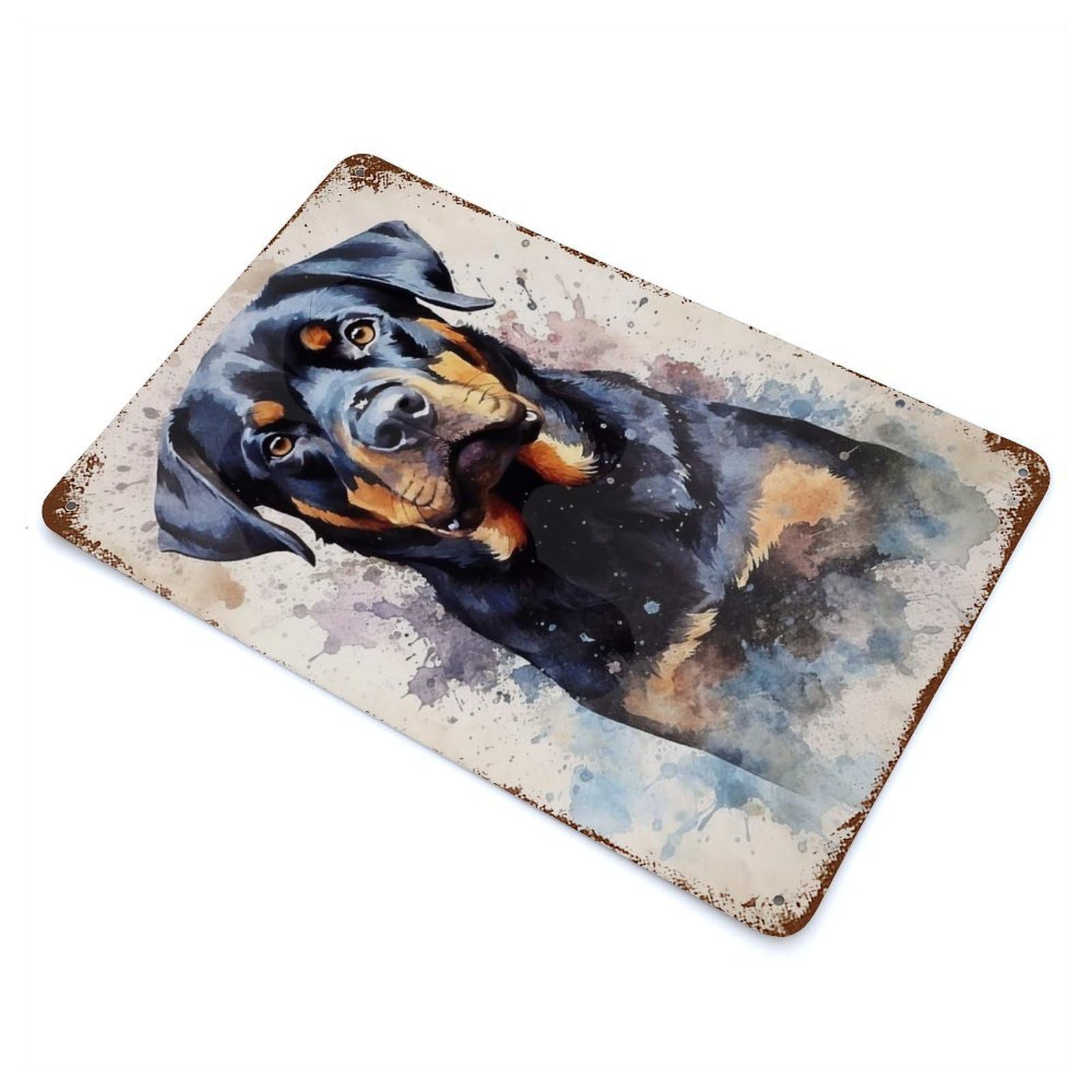 Rust Effect Rottweiler Watercolor Decorative Tin Sign 11.8"x7.9", Rustic Home Decor for Cafe, Home Bar And Lounge Decor