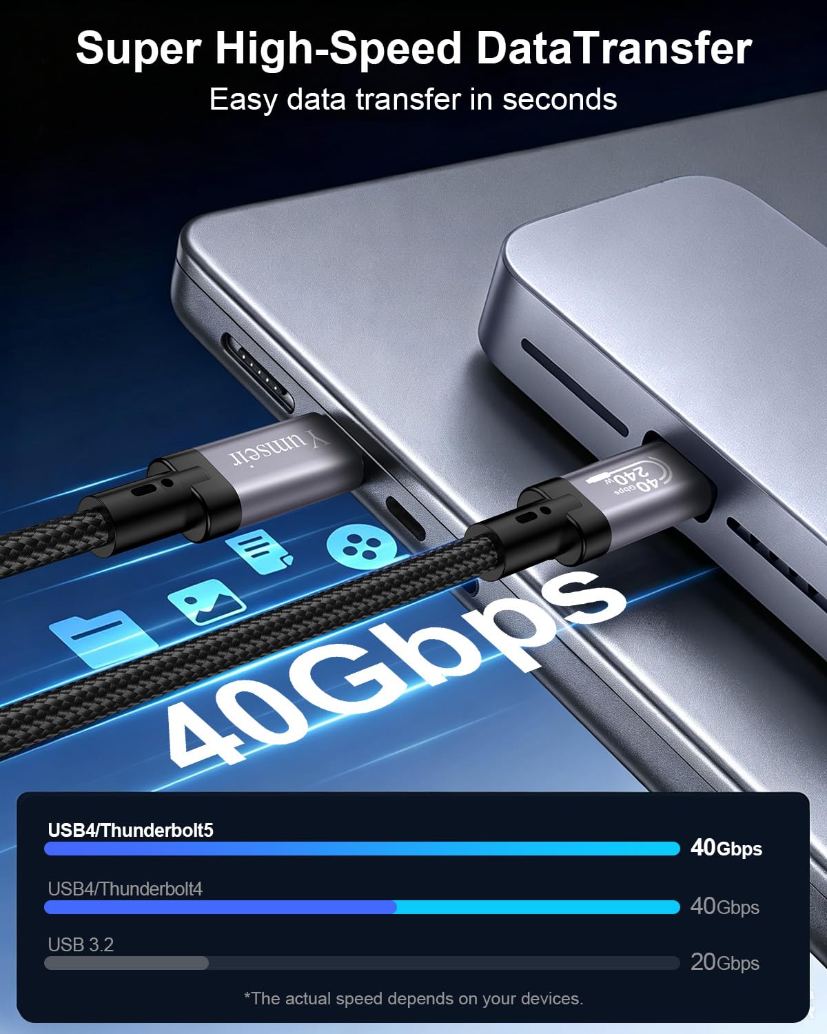 Cavo USB 4 per Thunderbolt 4 3 m, cavo USB C con larghezza di banda 40 Gbps, ricarica 240 W, 8K/6K a 60Hz, compatibile con Thunderbolt 4/3, monitor USB C, hub, dock, MacBook, iPhone 17/16