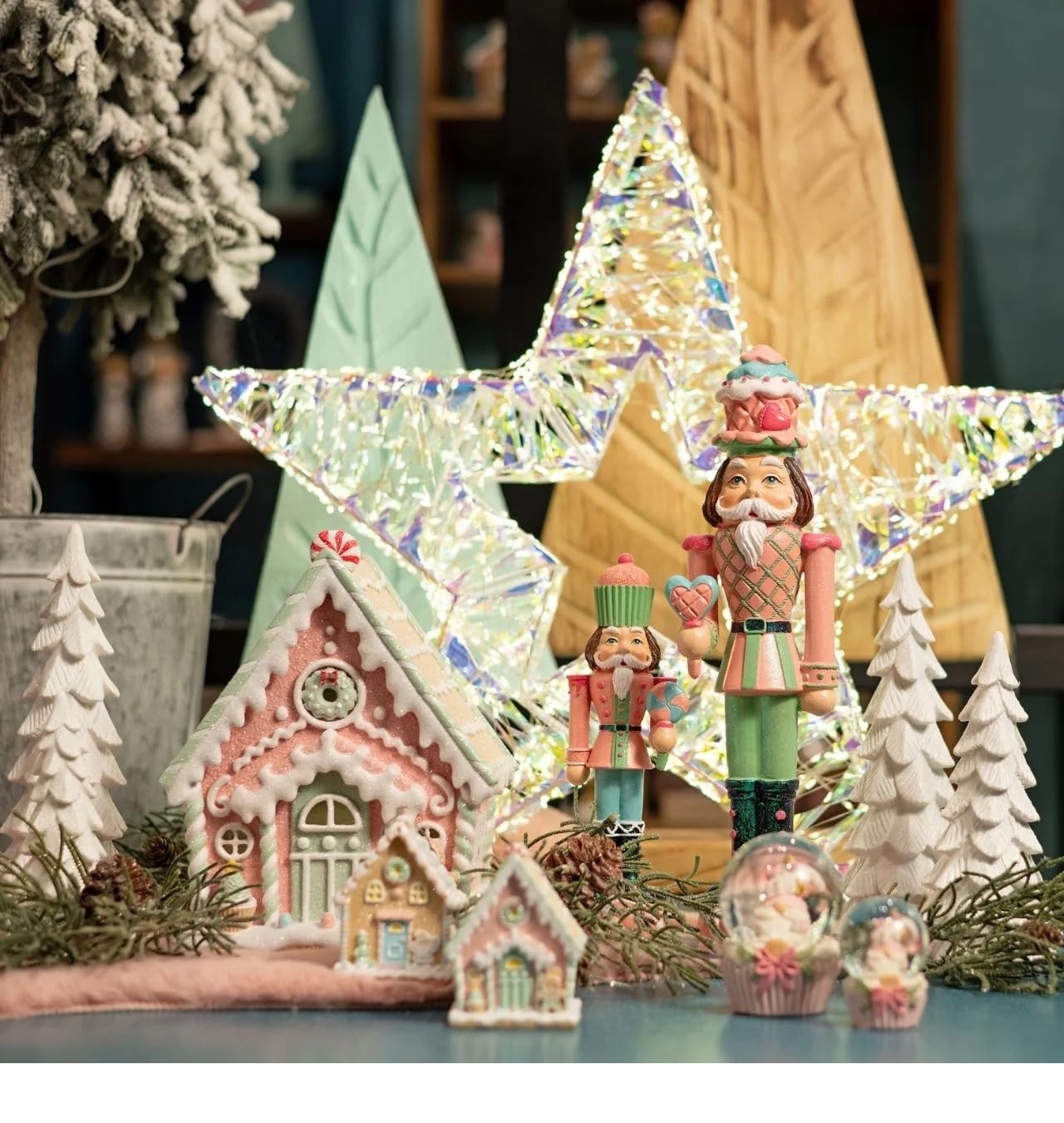 Christbaumschmuck LEBKUCHENHAUS witziger Weihnachts-Hänger Tannenbaum-Anhänger lustig & bunt Weihnachtsschmuck Anhänger Weihnachts-Deko in rosa, Mint & Glitzer - Inhalt 3 Stück