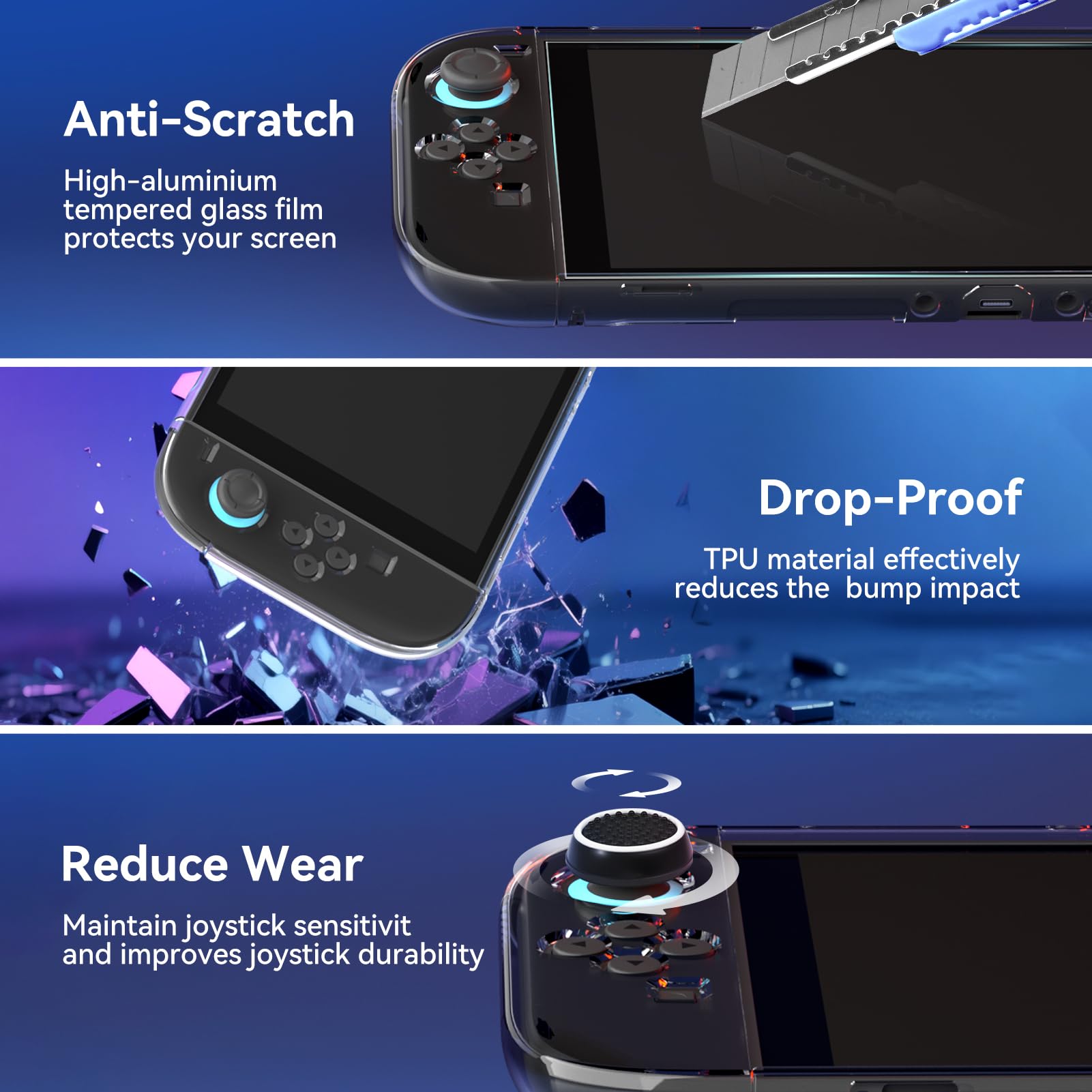 Cover Protettiva per Nintendo Switch 2 2025, Custodia Trasparente in TPU Resistente a Urti e Graffi, con Supporto, 2 Protettori di Schermo e 2 Cappucci per Manopola del Pollice