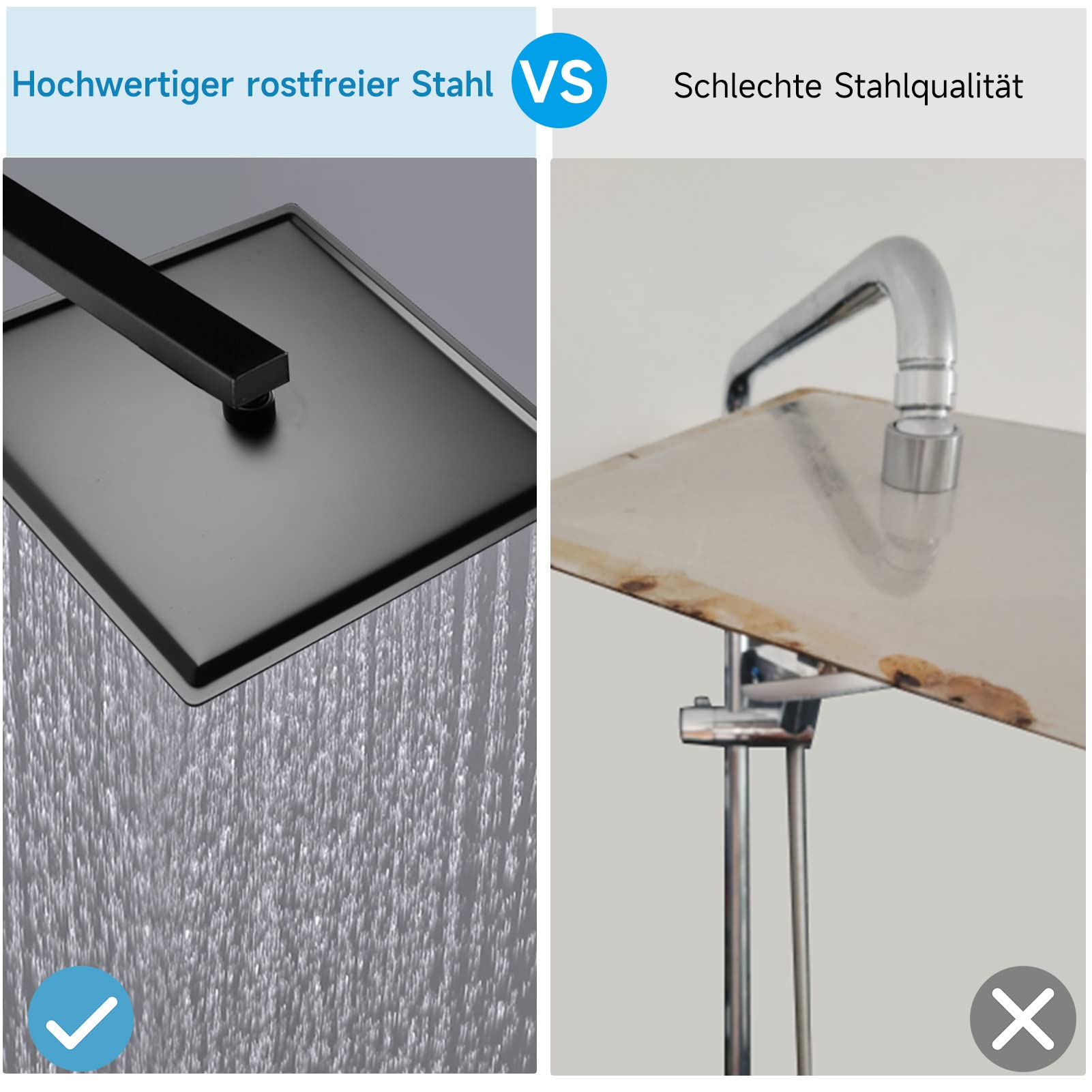 HAUSPROFI Kopfbrause 12 Zoll aus Edelstahl 304 - Duschkopf Regendusche mit Selbstreinigenden Düsen - Quadratischer Duschkopf Luxus Regenbrause Regenduschkopf - Mattschwarz (30CM)