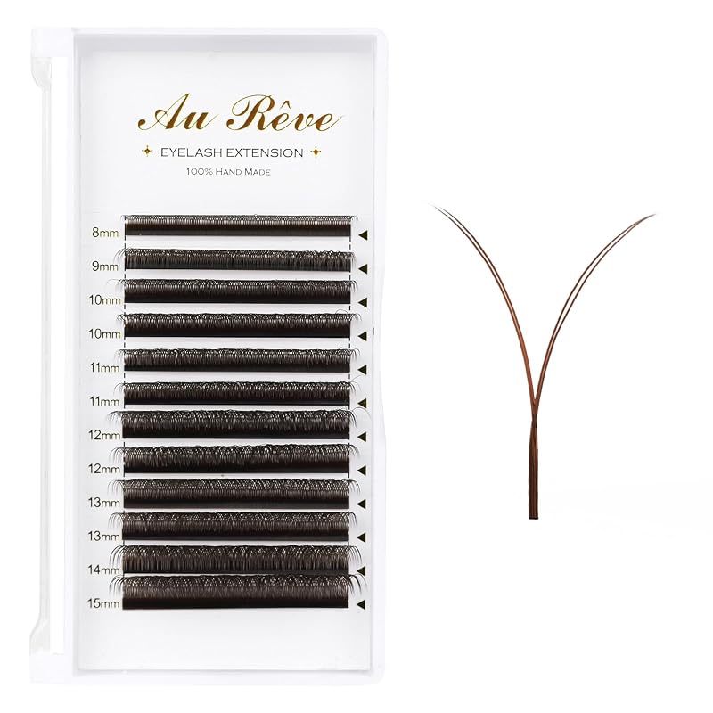 Extensões de Cílios Y Coloridos AuReve, Fãs Prontos Marrons, Curvatura D, 0,07, 8–15 mm