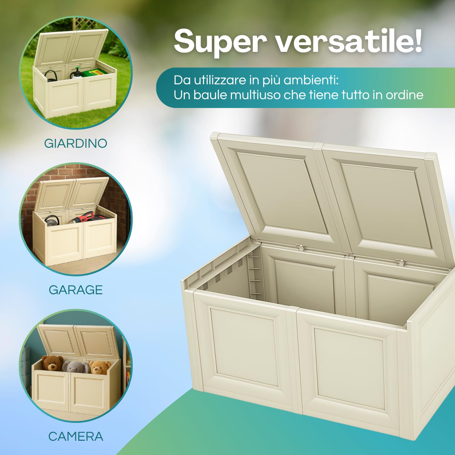 PALUPLUS Baule in Plastica a 2 Moduli con Quadrati, Misura 86x40x42 cm, Cassapanca Effetto Legno, Mobile Contenitore da Interno ed Esterno, Made in Italy, Portata 30 Kg -501C -8,7 (Angora)