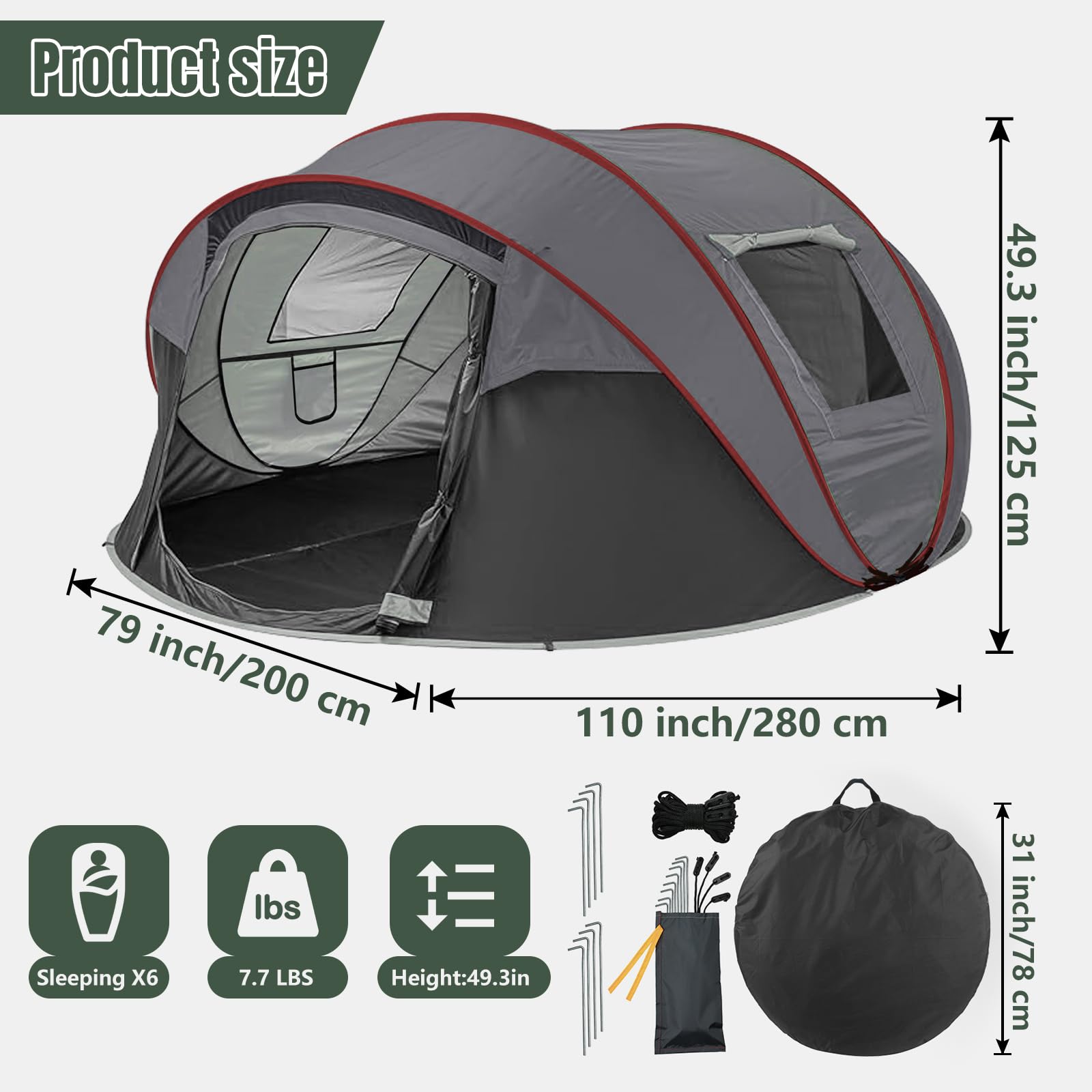 Camping Zelt, Pop Up Zelt 4-5 Personen, Automatisches Aufstellzelt in 3 Sekunden, Wurfzelte Wasserdicht Sonnenschutz, Familie Zelt, Tragbares Leichtes Kuppelzelt für Outdoor Camping