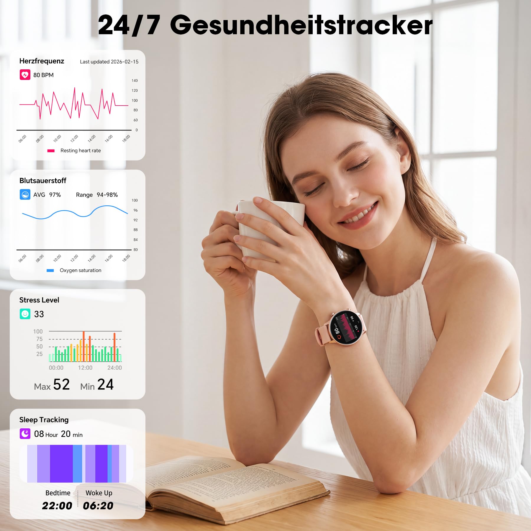 Smartwatch Damen, 1,39" HD Fitness Tracker mit 7 Armbändern & Geschenkbox