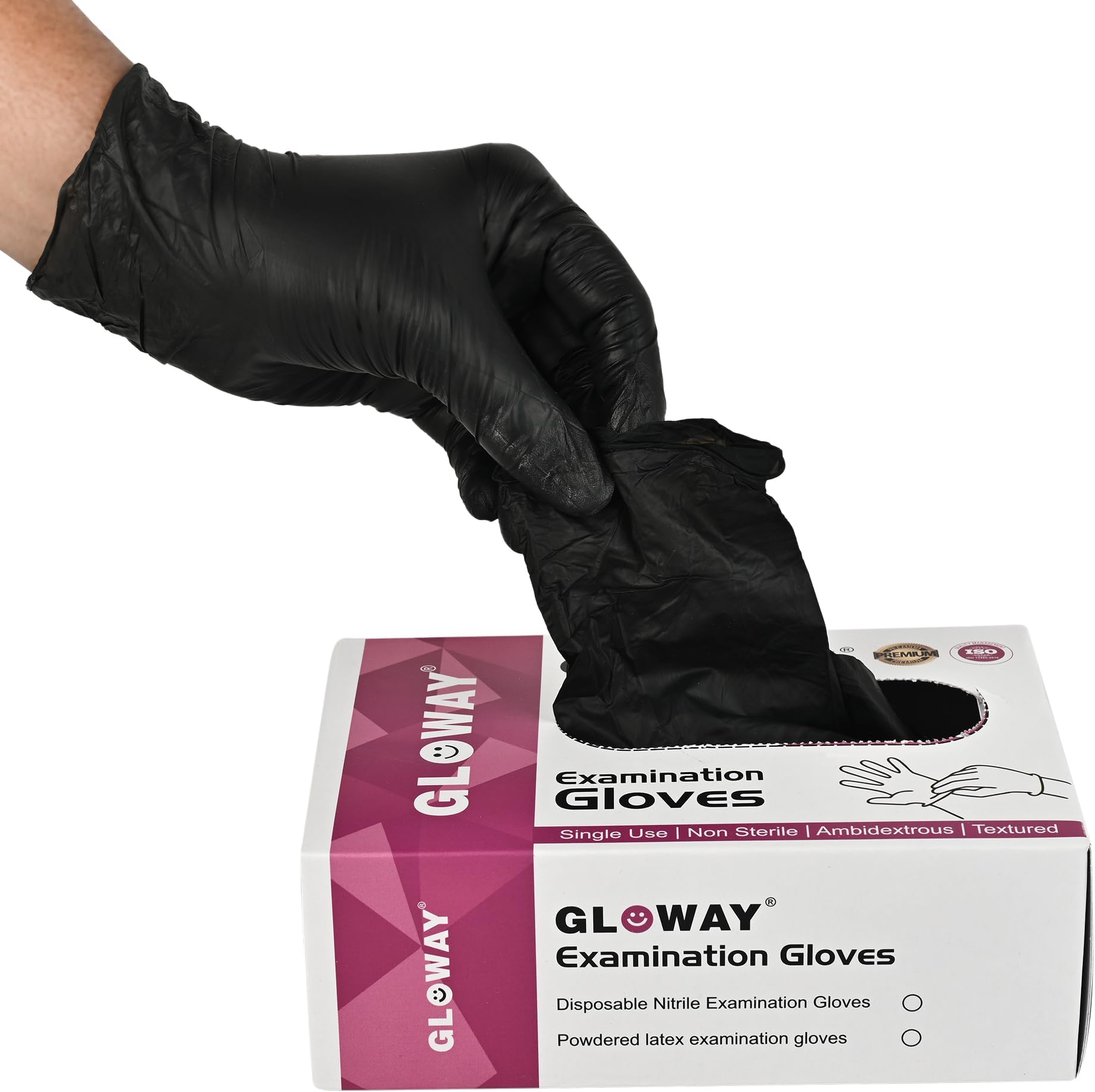 Gloway Powder Free Nitrile Gloves, Food Grade | Durable, Comfortable Fit | Ideal for Food Handling, Medical, and Household Use | Latex-Free, Non-Sterile, Disposable Gloves - Black-Pack of 100(Large)