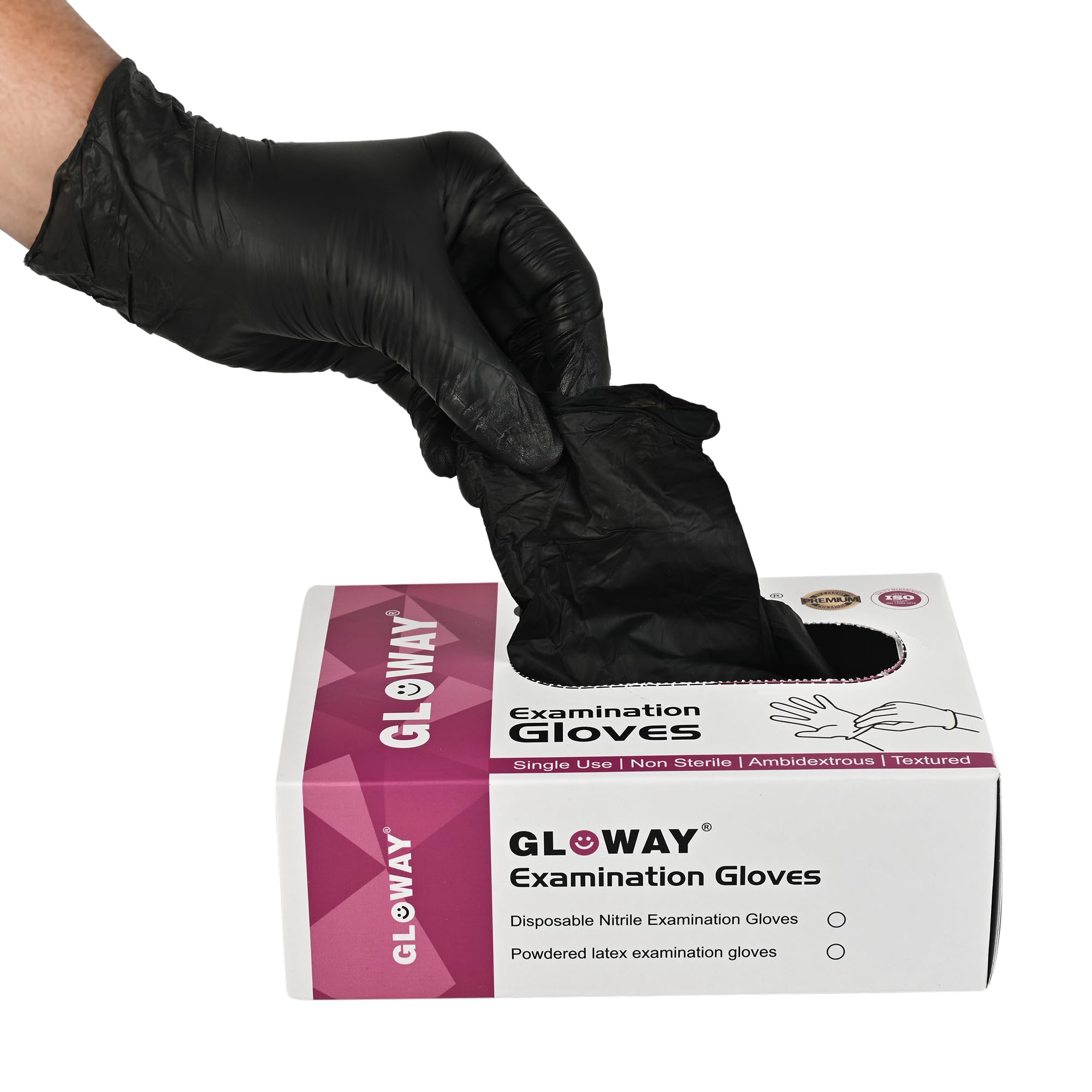 Gloway Powder Free Nitrile Gloves, Food Grade | Durable, Comfortable Fit | Ideal for Food Handling, Medical, and Household Use | Latex-Free, Non-Sterile, Disposable Gloves - Black-Pack of 80(Medium)