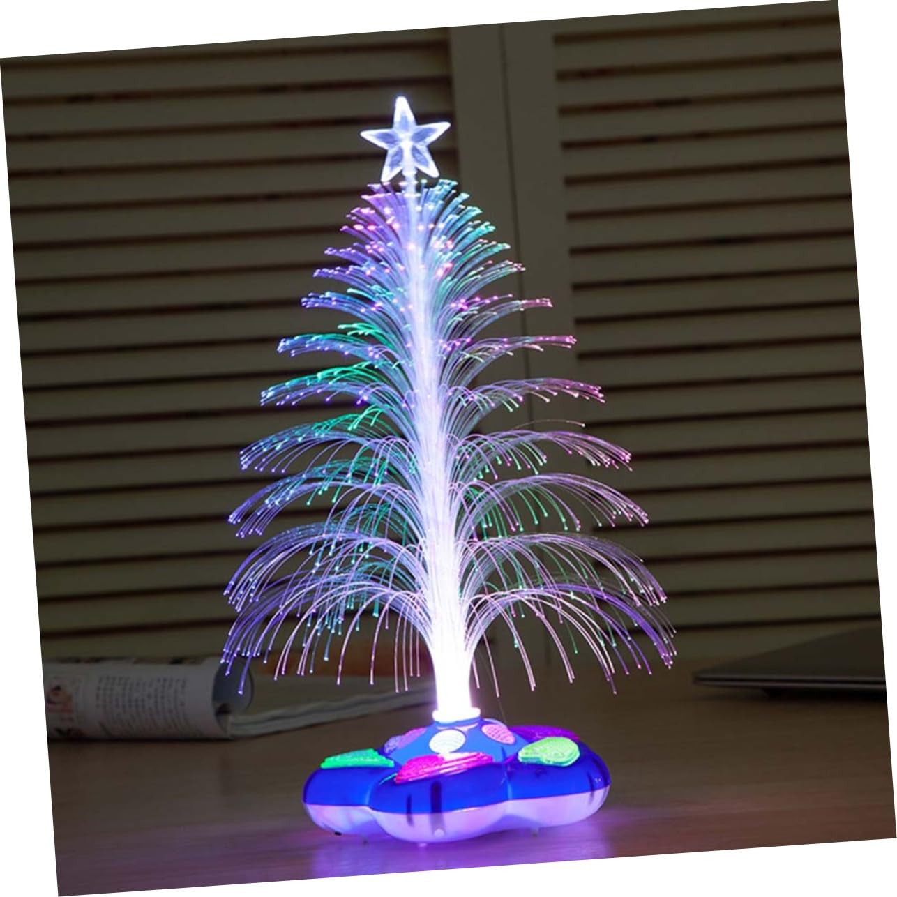 DOITOOL Led Fiber Optic Christmas Tree Decor Mini Fiber Optic Tree Flashing Night Light No Battery Required Perfect for Home Bedroom Wedding Random Color