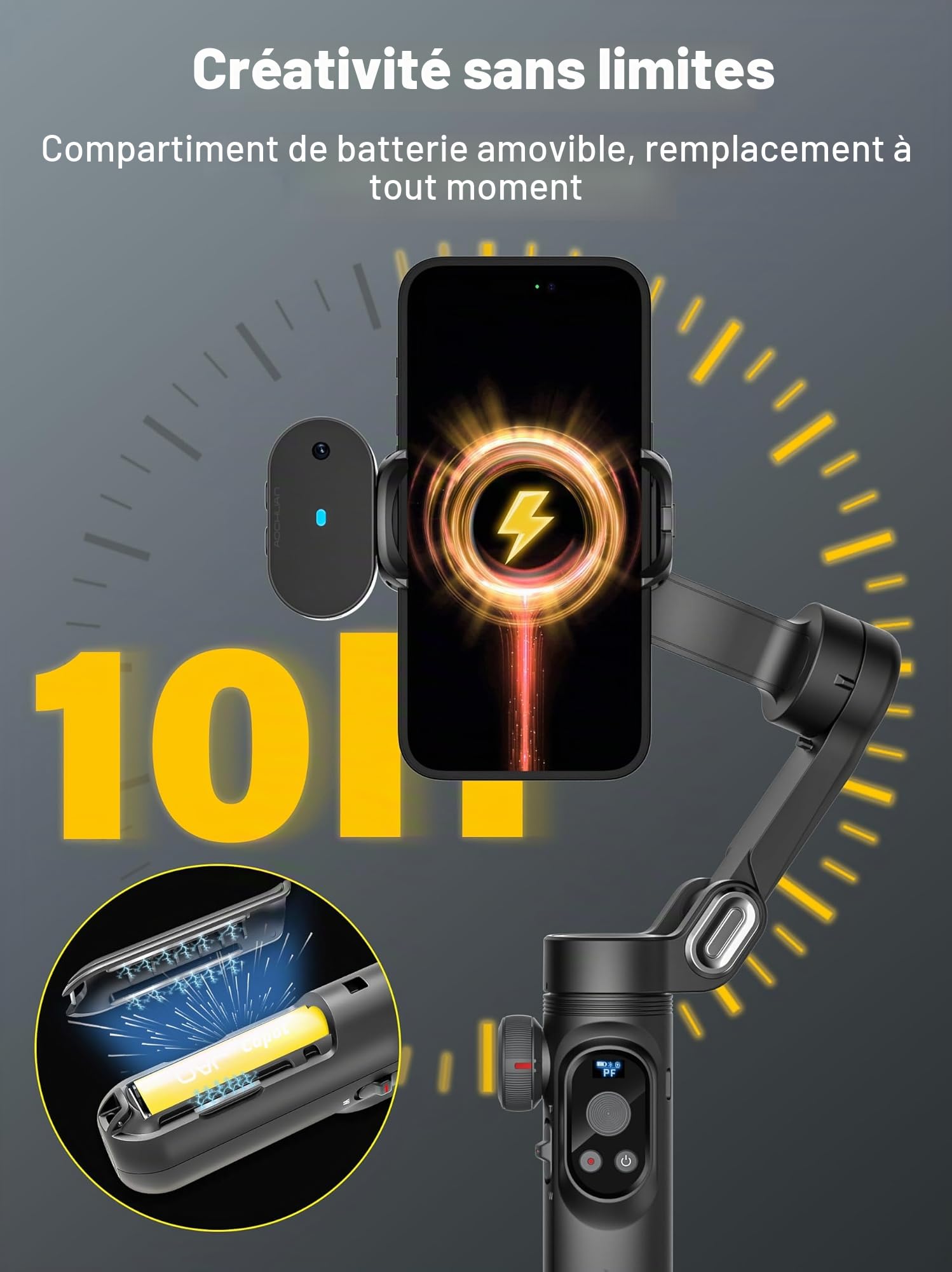 Stabilisateur de Smartphone AOCHUAN X Pro AI, stabilisateur 3 Axes pour iPhone et Android, capteur de Suivi IA (sans Application), écran OLED/lumière intégrée