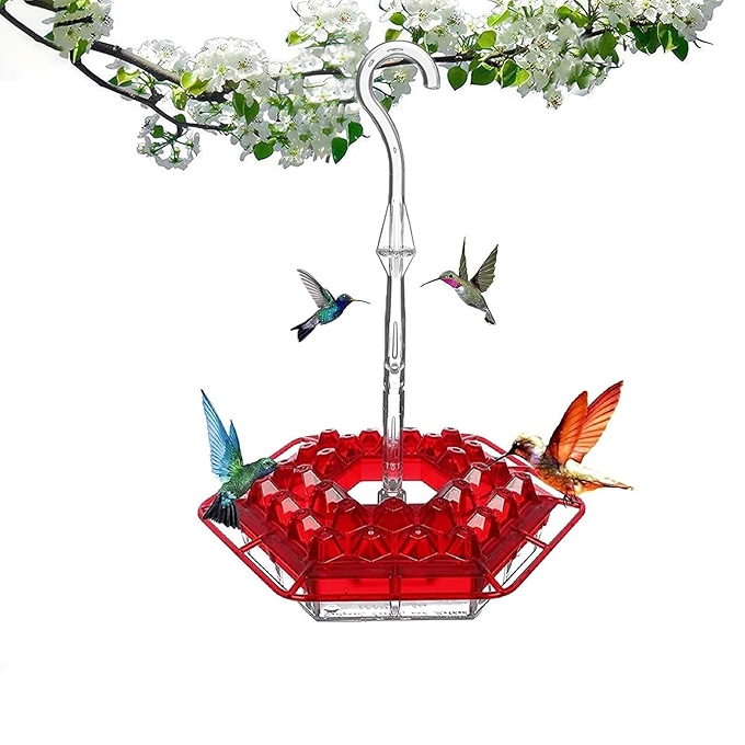 舍瑞姆蜂鸟喂食器，2025年新升级款，带栖息杆和内置防蚁器，30个喂食孔