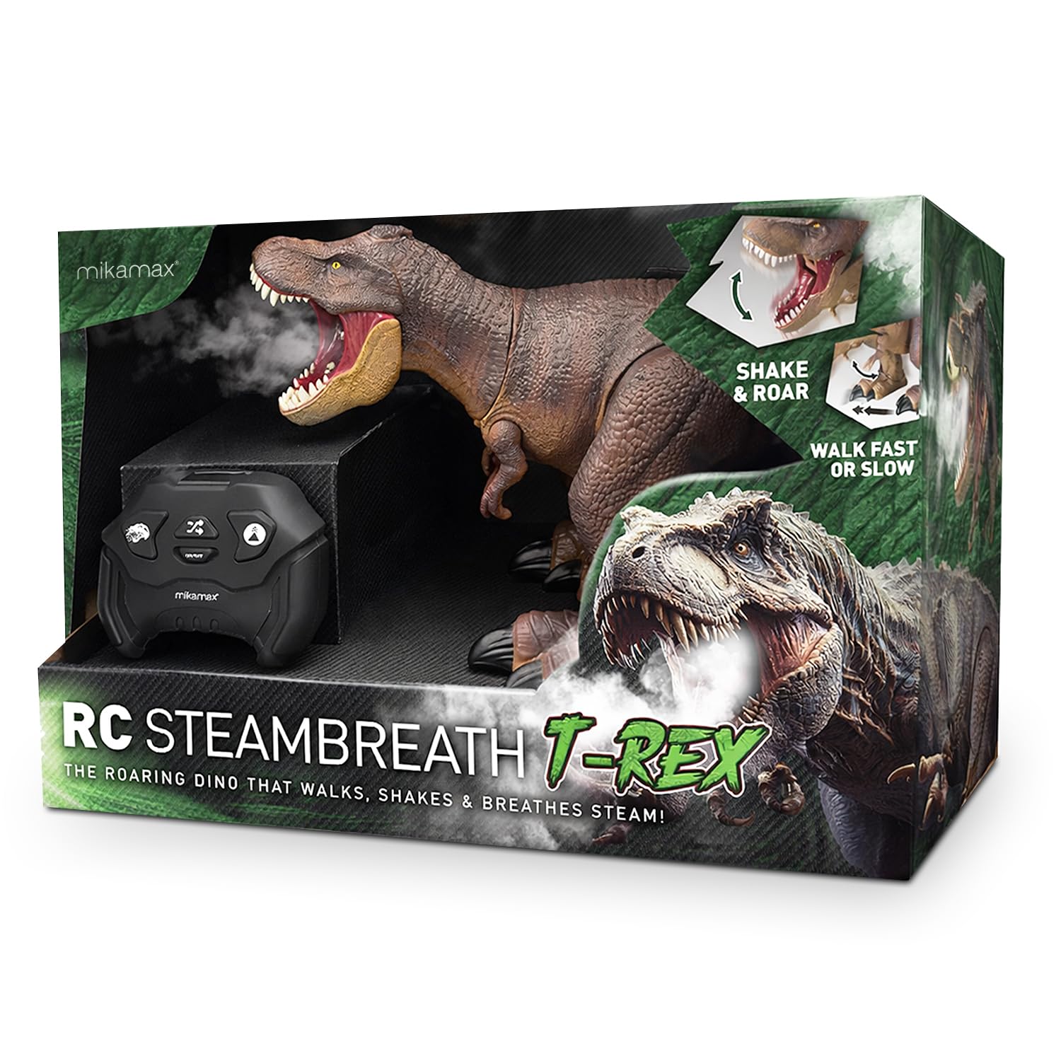 mikamax RC T-Rex Dinosaurier - Dampfatmung Effekt - Ferngesteuerter Laufender Dino - Licht & Sound - Realistischer Rauch - Interaktives Kinderspielzeug Geschenk