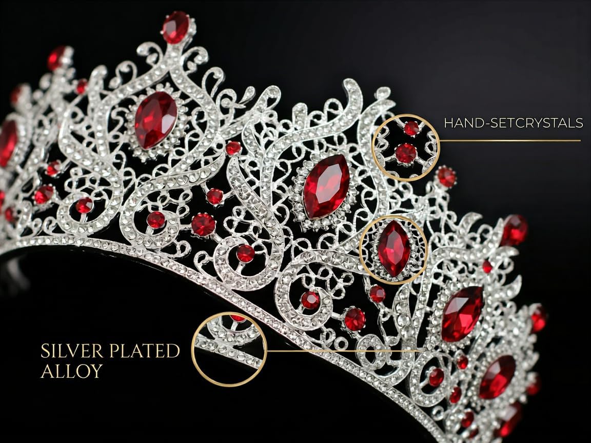 Tall Baroque Crowns for Women Large Rhinestone Bridal Crown and Tiara for Wedding Prom Quince Pageant Party Hair Accessories with Gemstones