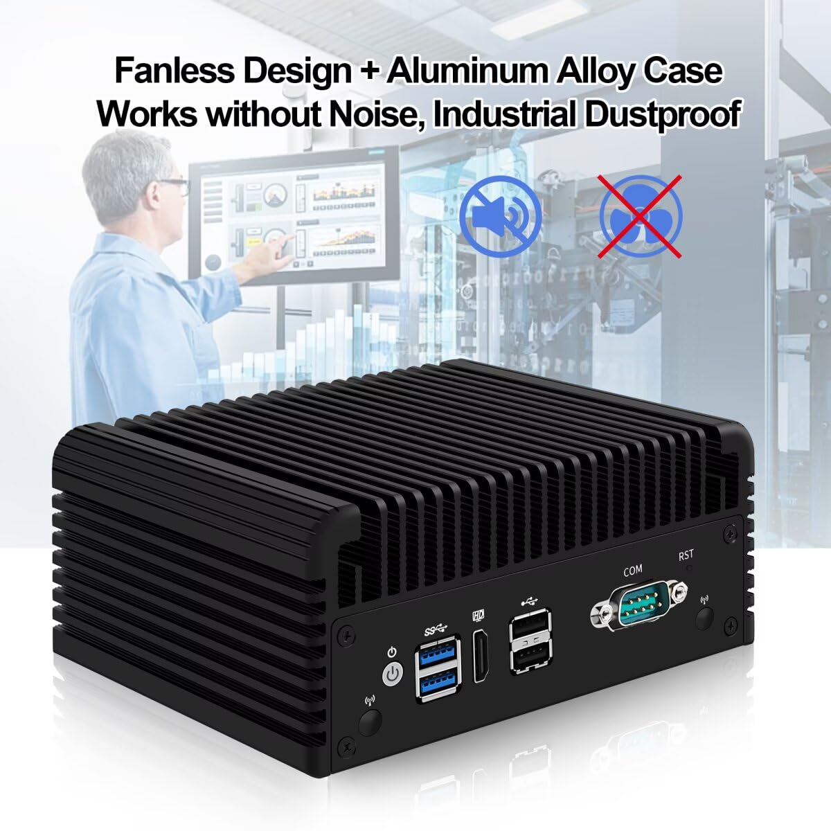 Firewall Hardware Industrie Mini PC Fanless J4125, Micro PC Application Router Embedded Computer, Barebone NO RAM NO SSD, 4 x i211 LAN, RS232 COM, Auto Power on