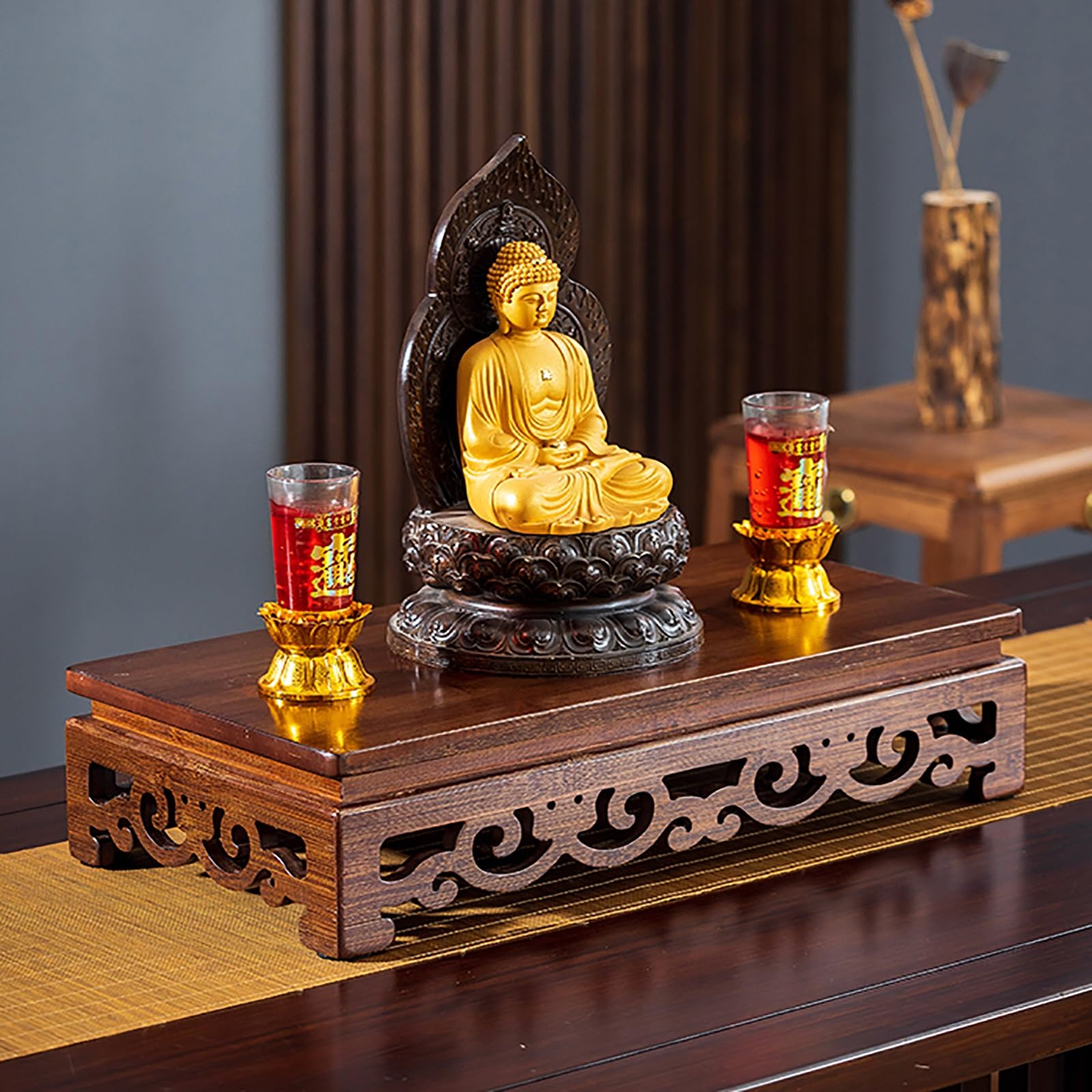 JNTFNE Meditation Altar Table, Chinese Buddha Niche Cabinet, Personal Shrine Altar, Small Home Prayer Table Pooja for Living Rooms, Shrines, Temples(Brown 1,60cm/23.6in)