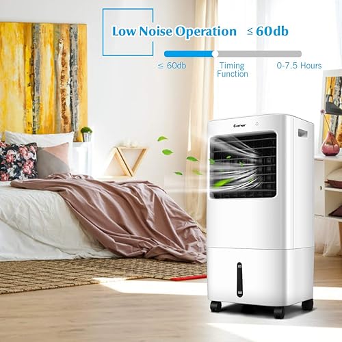 Miniatura 6 de COSTWAY Enfriador evaporativo, enfriador 3 en 1, ventilador y humidificador con tanque de 5.3 gales/20 litros y temporizador de 7.5 horas, 4