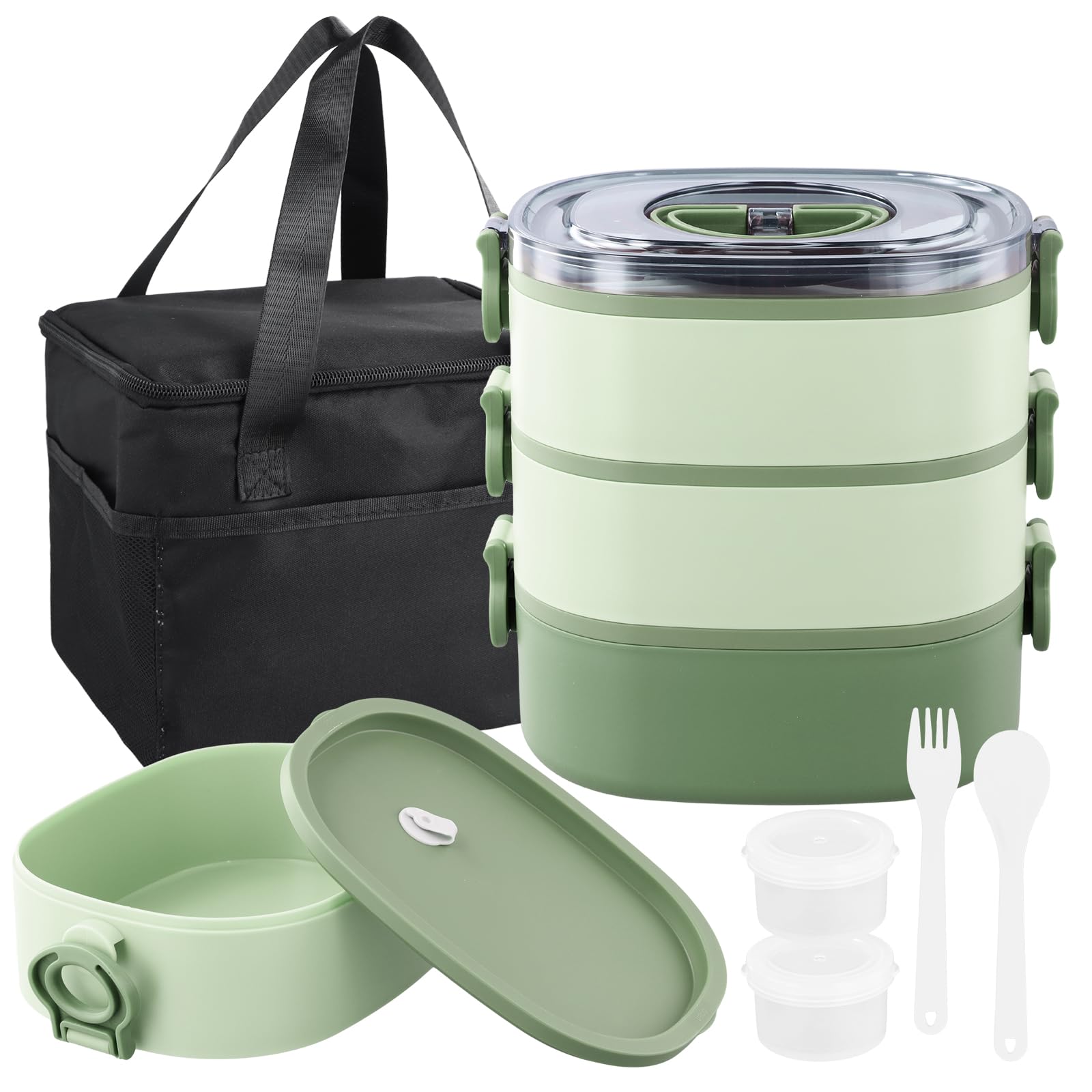 Pudełko na lunch 3 w 1 z przegródkami, pudełko Bento 2800 ml z torbą, szczelne pudełko na żywność, 3 warstwy, do układania w stos, ze sztućcami, podgrzewane pudełko na lunch dla dzieci i dorosłych