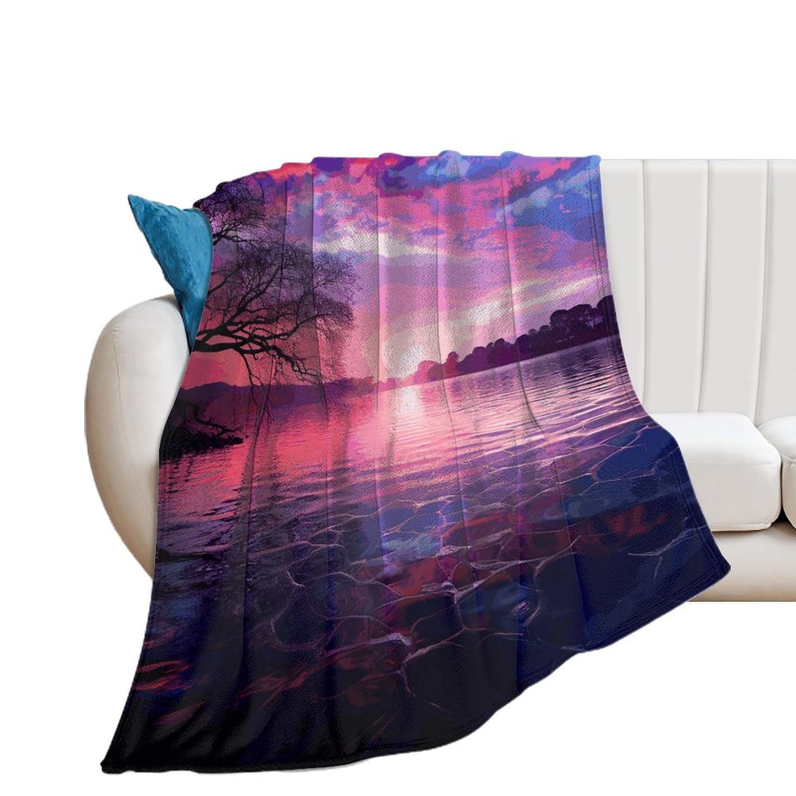 Couverture flanelle douce violet coucher de soleil finitions luxe