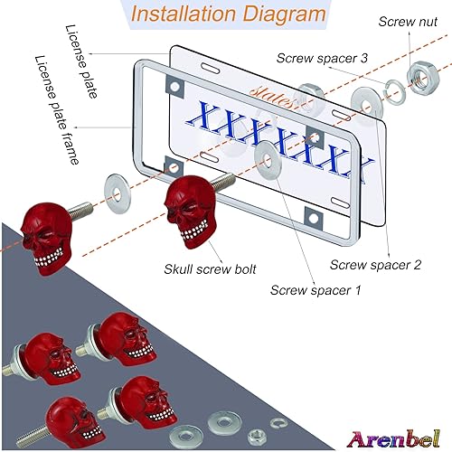 Miniatura 2 de Arenbel Kit de tuercas de montaje para placa de matrícula de motocicleta, pernos de marco de etiqueta de automóvil, tornillos de calavera, kit de