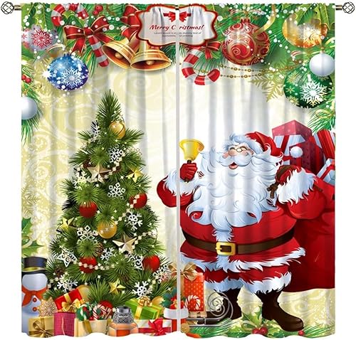 Cortinas de Navidad con árboles de Navidad, diseño moderno y lindo de Papá Noel, cortinas estampadas para dormitorio, sala de estar, decoración de