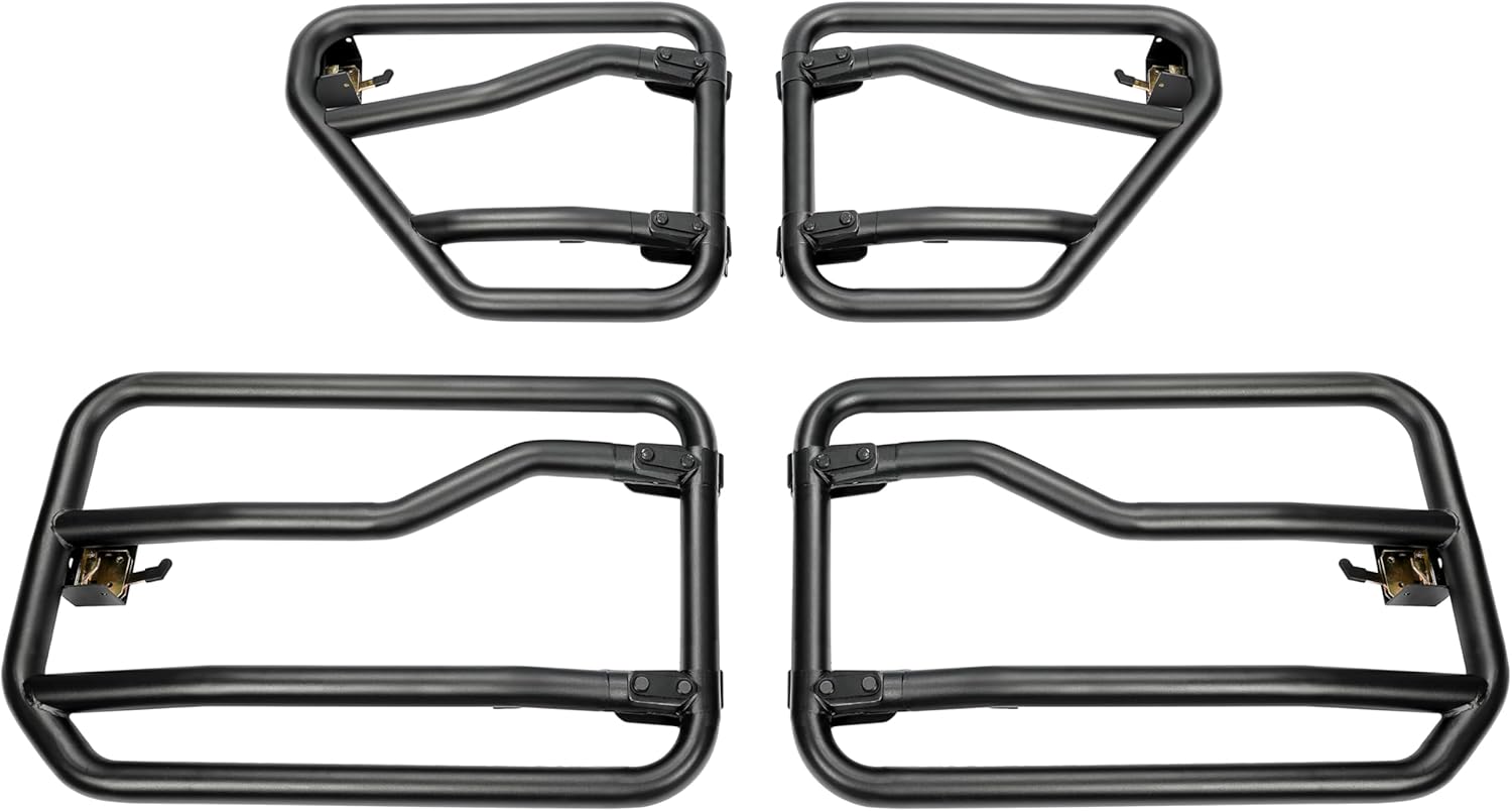 ALMULOO Tubular Half Doors Compatible with 2018-2024 Jeep Wrangler JL 2020-2024 Jeep Gladiator 4-Doors Set of 4 Front & Rear Round Tubes Off-Road Style Black Powder Coated Steel Left & Right