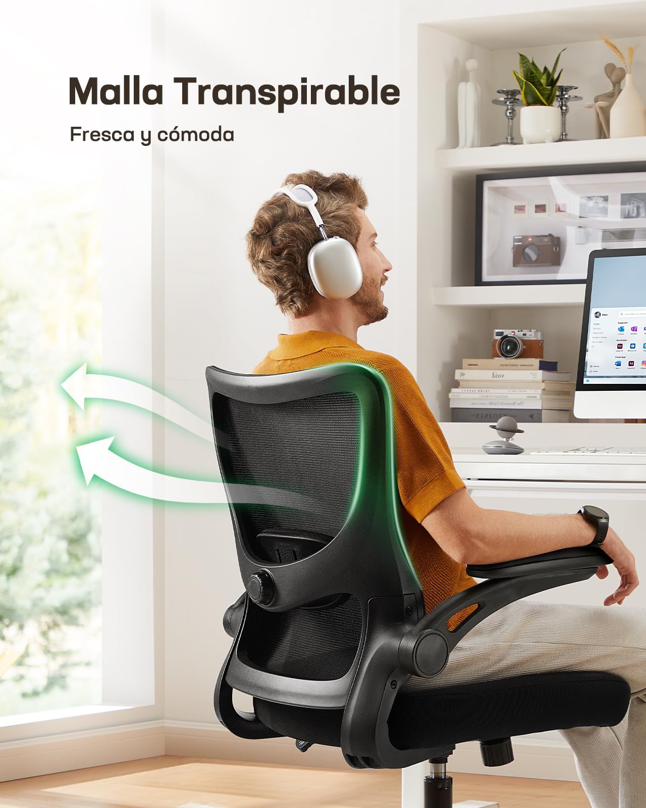 Marsail Silla Escritorio Ergonomica: Silla Oficina de Computadora con Respaldo Alto de Malla y Soporte Lumbar Ajustable Silla Giratoria para Tareas Trabajo con Ruedas, Reposabrazos 3D