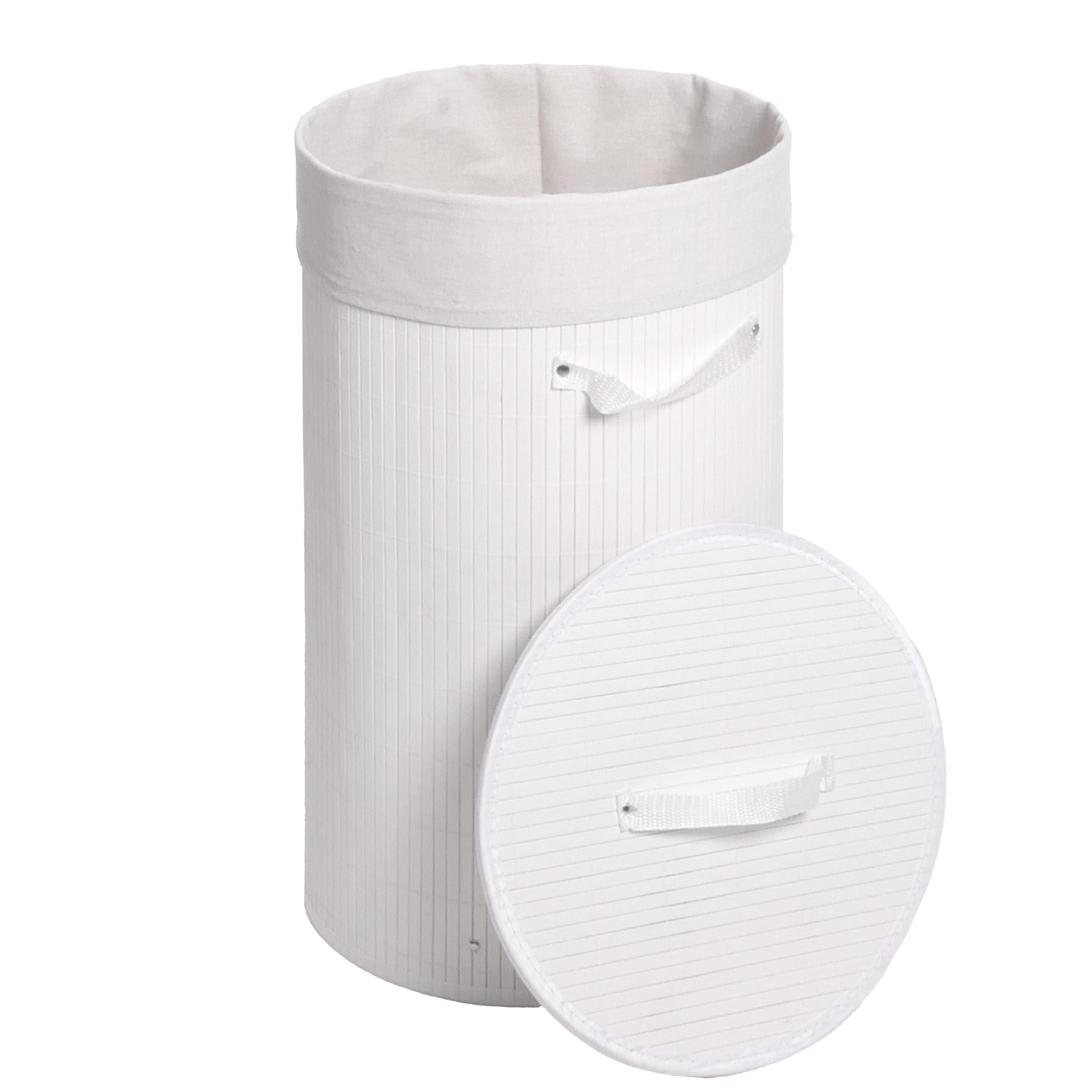 Cesta borsa portabiancheria bagno elegante HWC-C21 legno bambù 50l - bianco