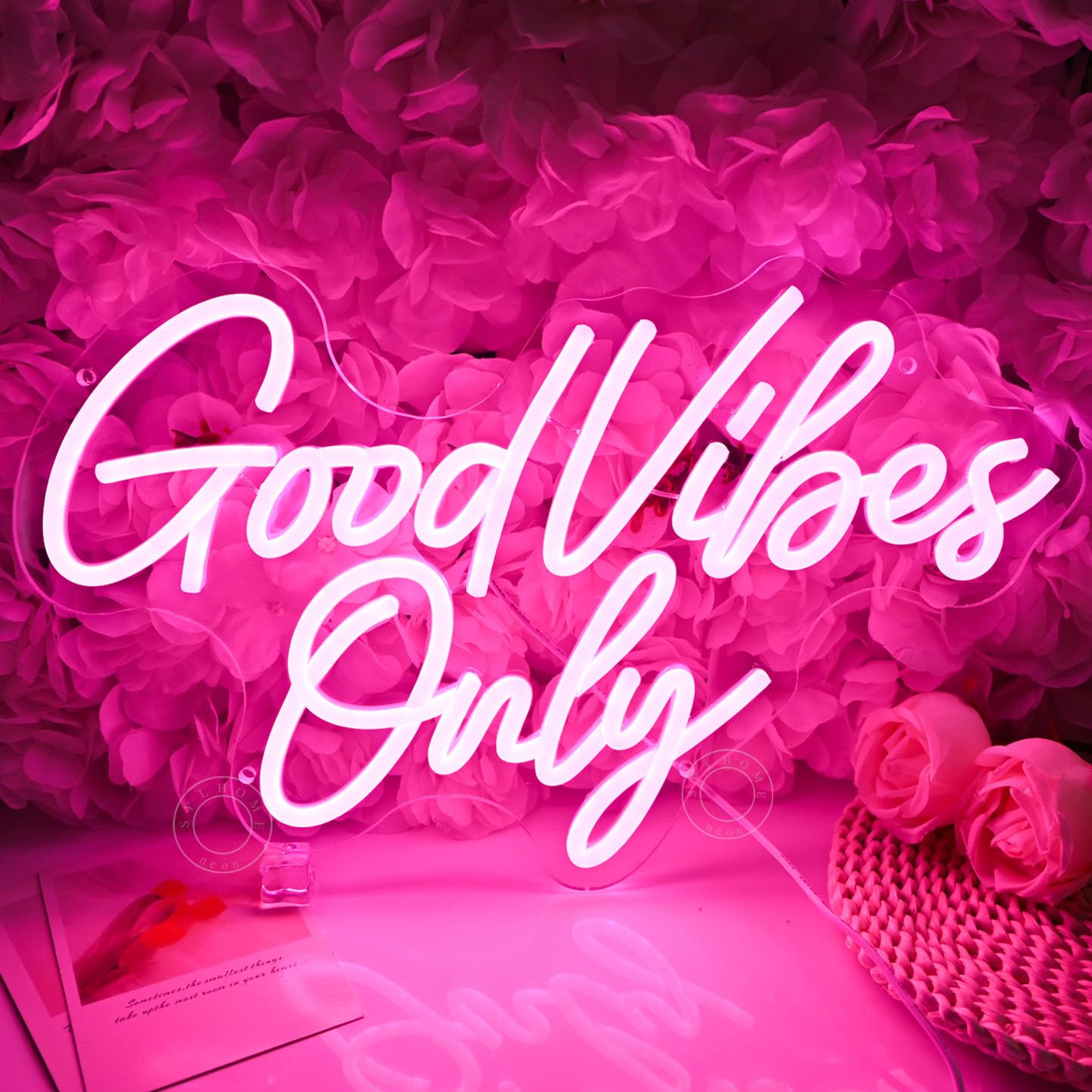 SYLHOME Pink Good Vibes Only Led Neon Light Sign Bedroom Office Wall Decor