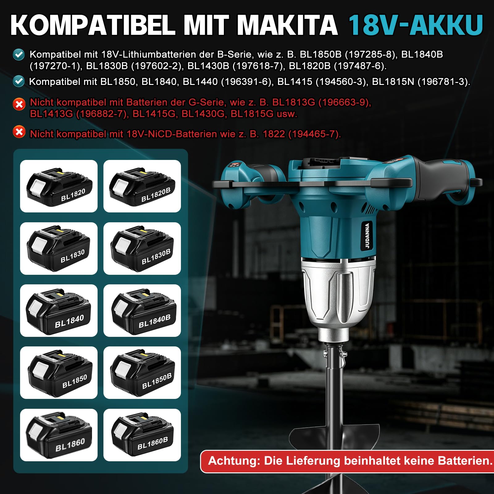 Professional Akku-Erdbohrer für Makita 18V Akku, Erdlochbohrer Pfahlbohrer | Bürstenloser Motor für Gartenbau/Pfahlsetzung, Kompatibel mit 20-20.5 mm gemahlenen Bohrerbits, Eisbohrbits, ohne Akku