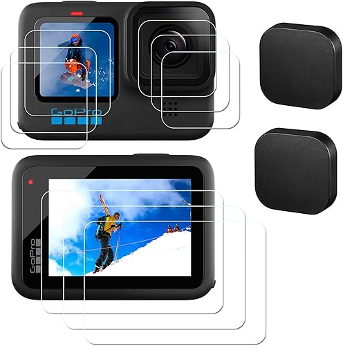 [11 piezas] Protector de pantalla para GoPro Hero 12 11 10 9 negro, 9 protectores de pantalla de vidrio templado, 2 piezas de tapas de goma para