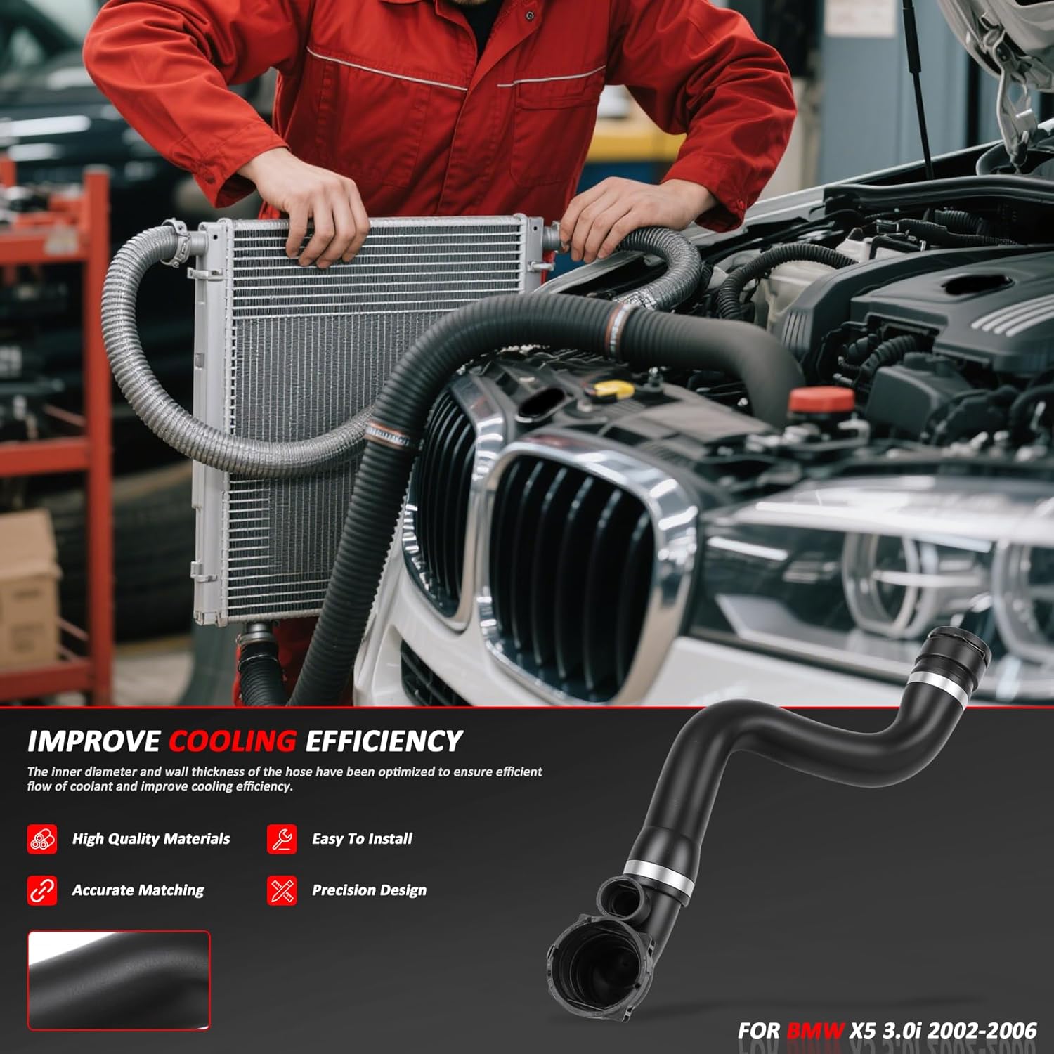 Upper Radiator Coolant Hose Pipes For BMW E53 X5 2001-2006 11537500733 3.0i Replat 11537500733