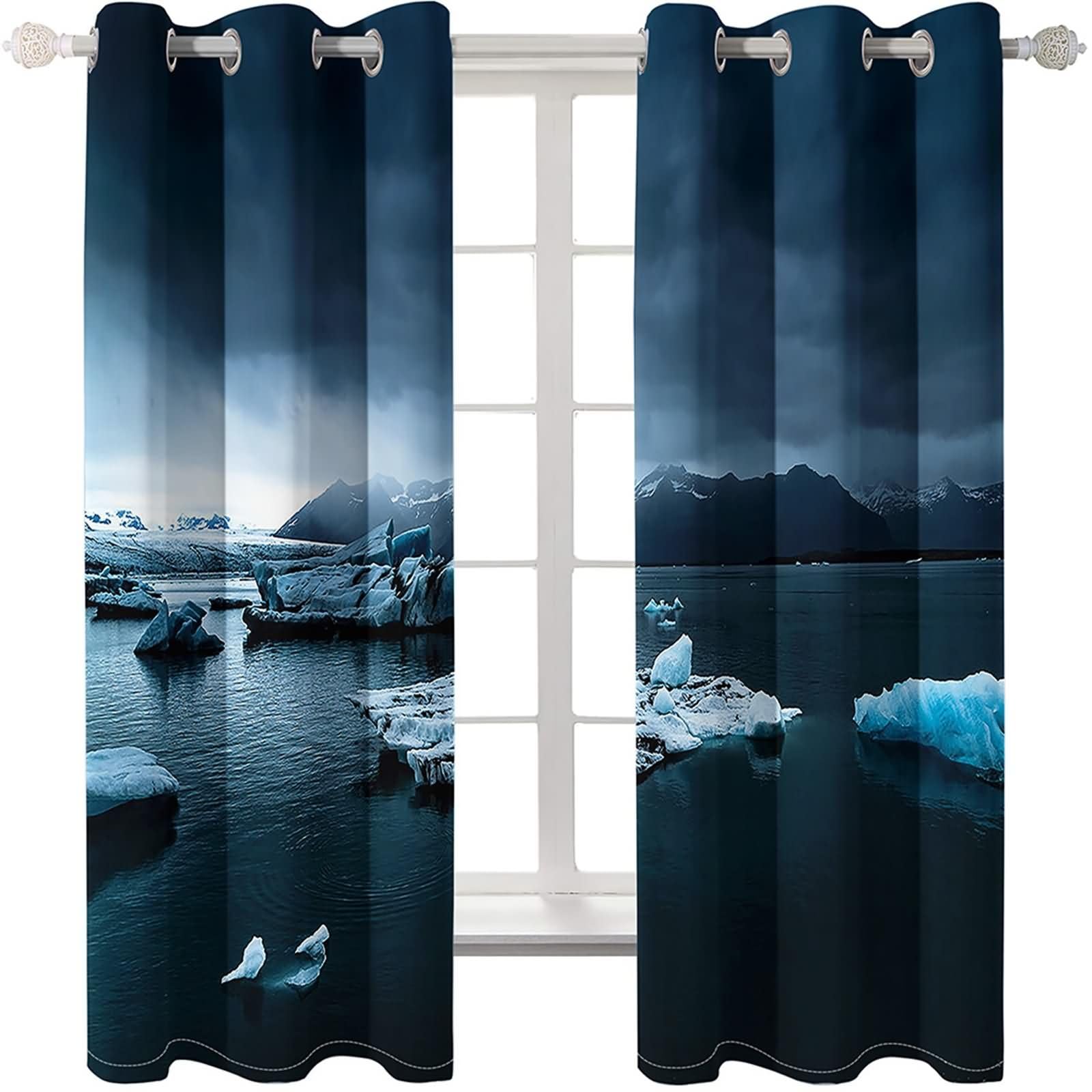 2er Set Lichtdichte Vorhänge Kinder,2 x 102W x 138H cm,KüchenVorhänge Modern mit Ösen Gletscher und dunkle Wolkenlandschaft Gardinen Schwarz Weiß Grau Wohnzimmer Modern