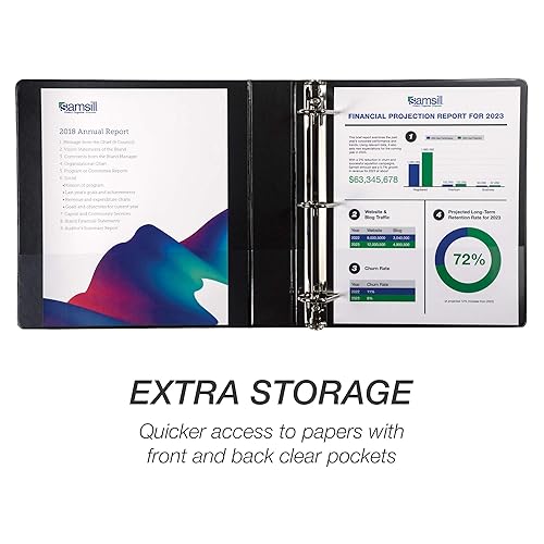 Vista 4 de Samsill Carpeta duradera de 1.5 pulgadas, fabricada en los Estados Unidos, carpeta de anillos en D, carpeta transparente personalizable, color Negro