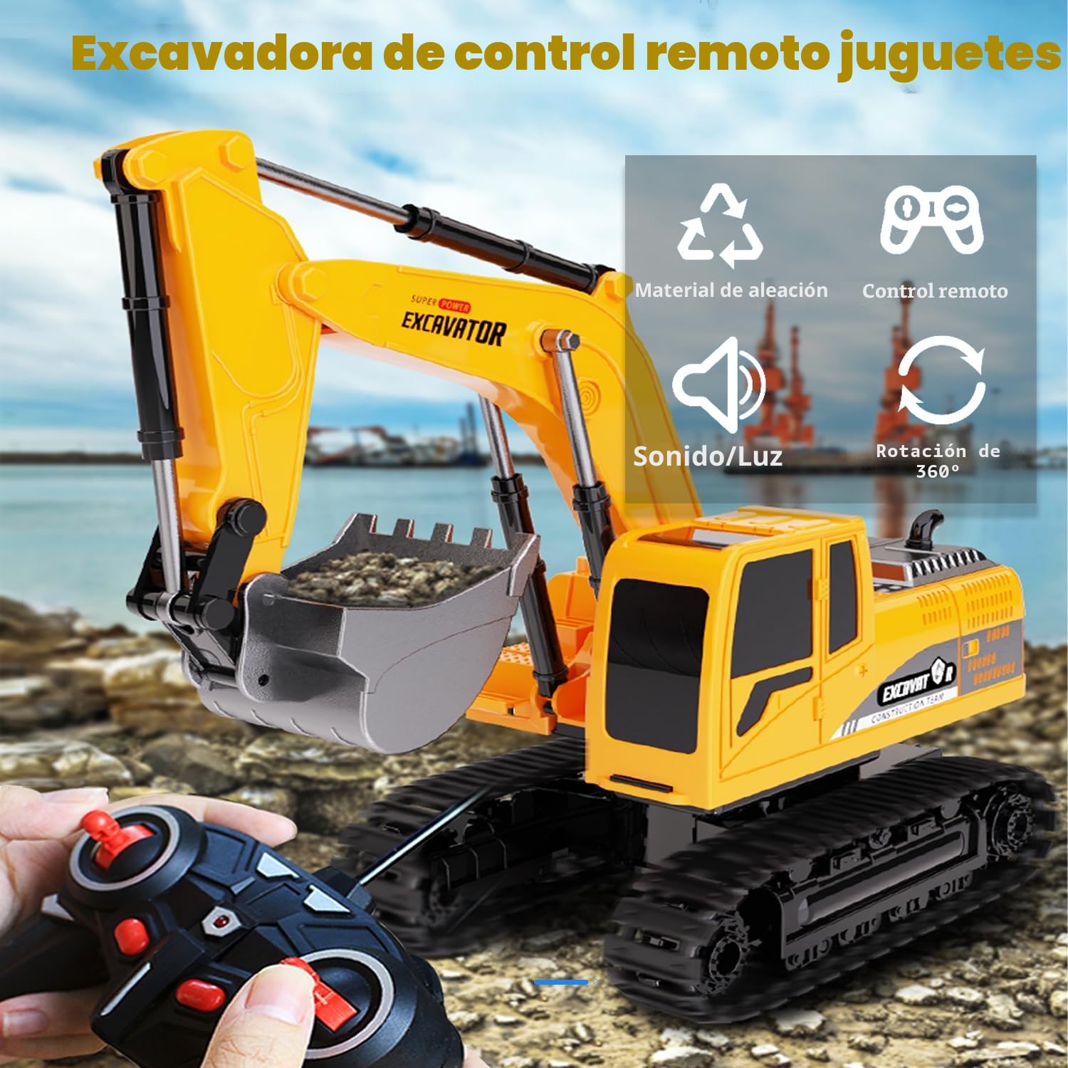 Excavadora de Control Remoto, Juguete de Arena de Ingeniería, Vehículo de Construcción, Coche de Juguete Para Niños