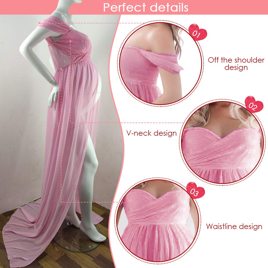 FEOYA-maternità abito da Donna Incinta Senza Spalline Puntelli Spalle Scoperte Estivo Sexy Chiffon Foto Spara Fotografia Frontale