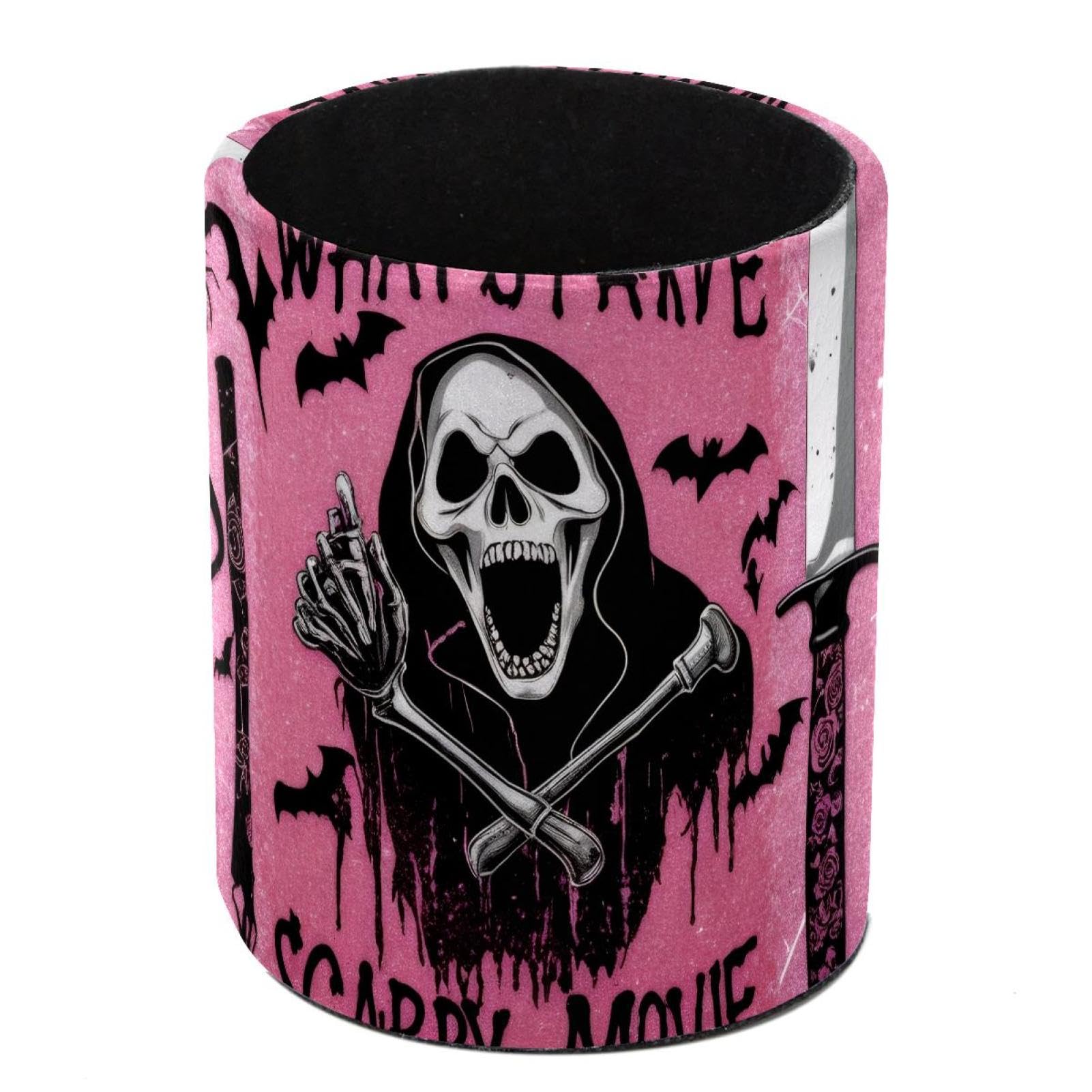 HEOEH Halloween Scarry Skeleton Pen Holder for Desk, PU Leather Pencil Holder Pen Cup Marker Holder Makeup Brush Holders, Desk Accessories & Workspace Organizers for Home, Office