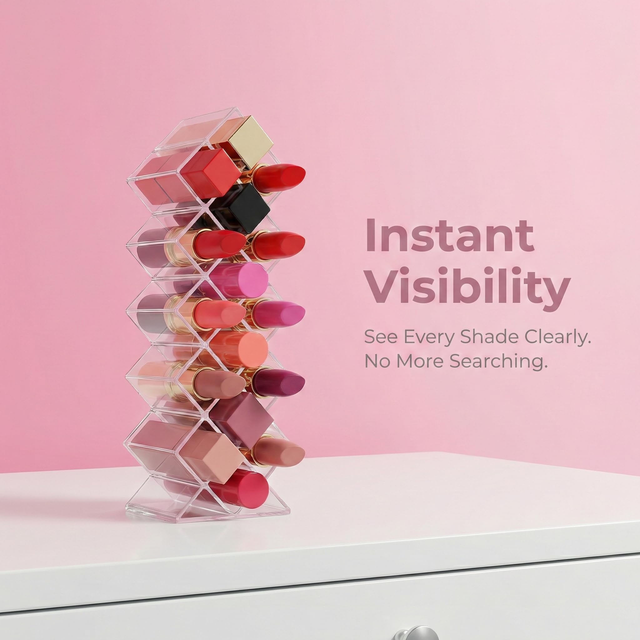 2 Piezas Organizador de Pintalabios,Transparente Soporte para Ranura para Brillo Labios de 32 Compartimentos,Soporte de Lápiz Labial Caja Almacenamiento de Cosméticos para Baño, Tocador