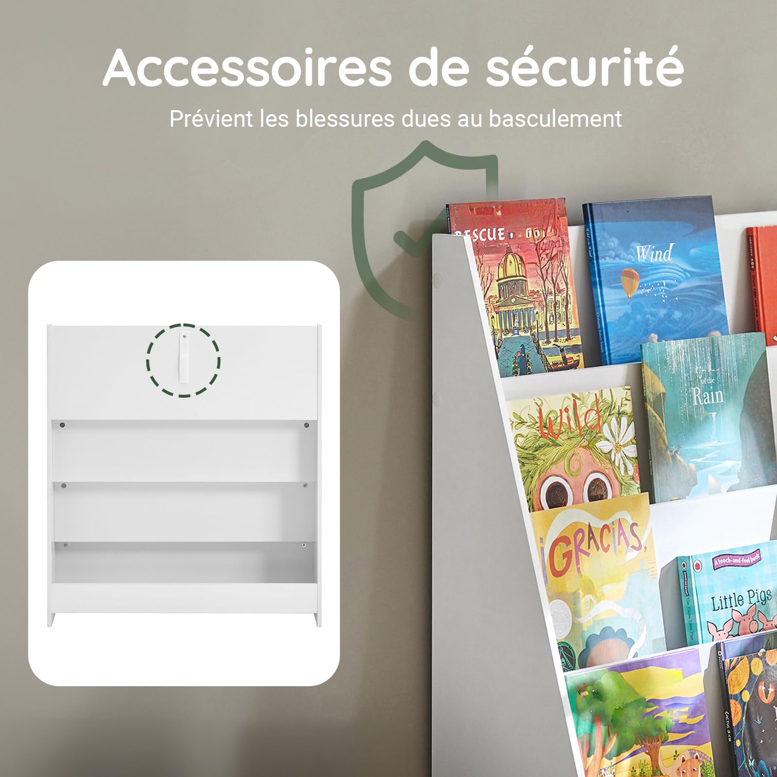 SoBuy Bibliothèque Enfant Rangement Livre Jouet Enfant Bibliothèque Livre 4 Niveaux Étagère à Livres Meuble de Rangement Chambre d'enfant Bureau Salon Blanc 80x30x88 cm KMB32-W