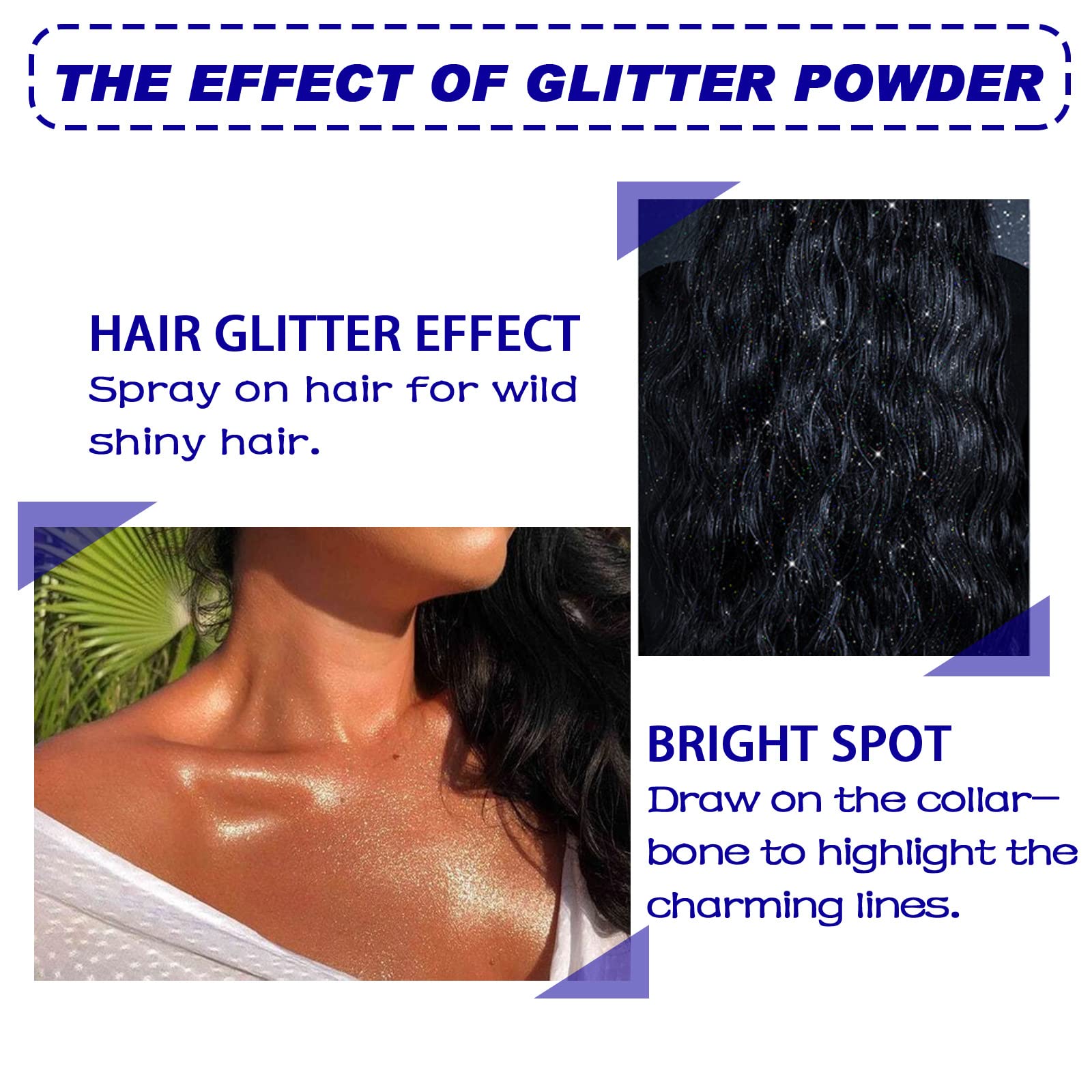 Spray glitterato per capelli e corpo, spray glitterato per corpo e capelli - spray scintillante tutto in uno per feste, kit atomizzatore glitterato per festival con glitter argento (8 bottiglie)