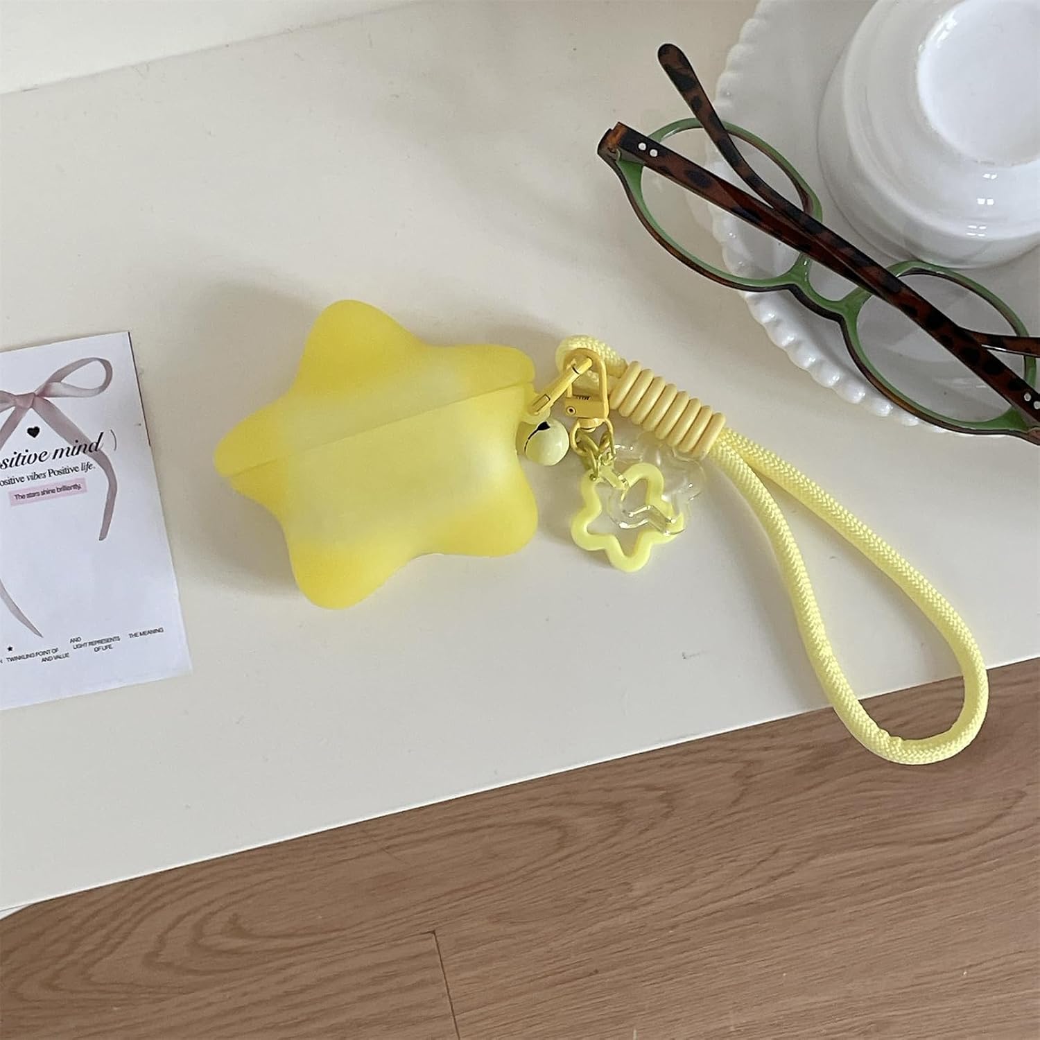 Silicone Case for AirPods Pro 2nd/1st Gen (2023/2022/2019), Glow in The Dark Yellow Star Cover with Lanyard and Keychain Lock, Travel-Friendly Shockproof Case for Women Men image 4